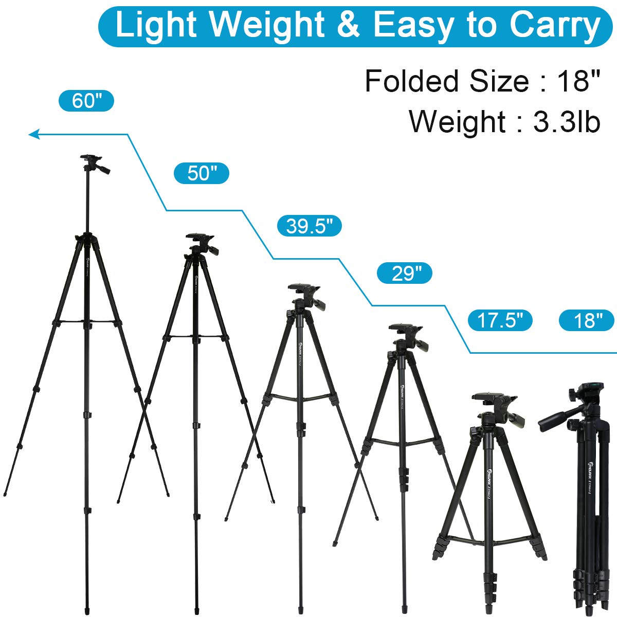 Endurax 60' Phone Tripod For Canon Camera Stand With Universal Phone Mount & Remote Shutter Max Load 6.6 Lb