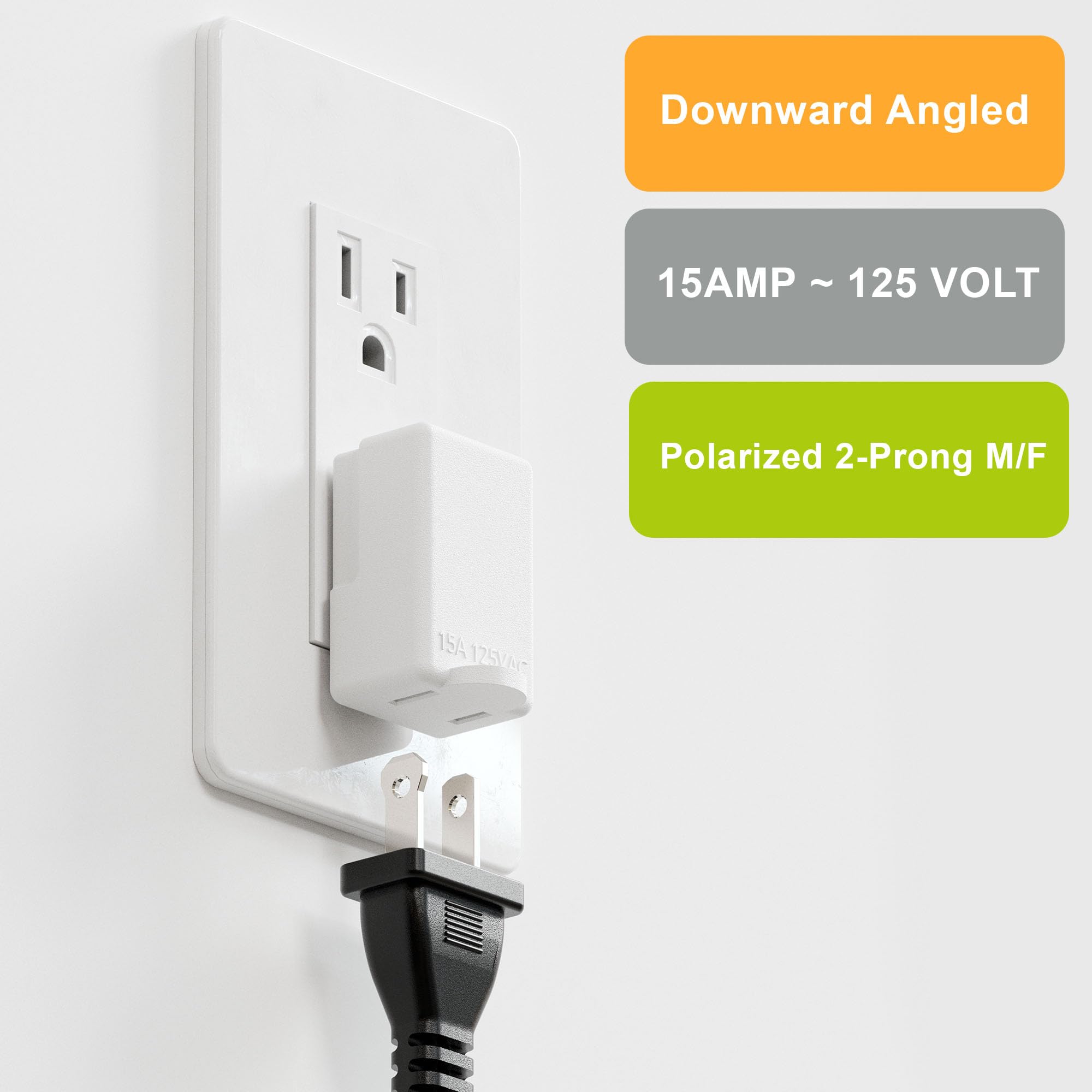 Polarized 2 Prong L Type Adapter, Vertical Right Angled Down Angle Ac Adapter, Nema 1 15P Usa Outlet Saver Extension Adapter Hig