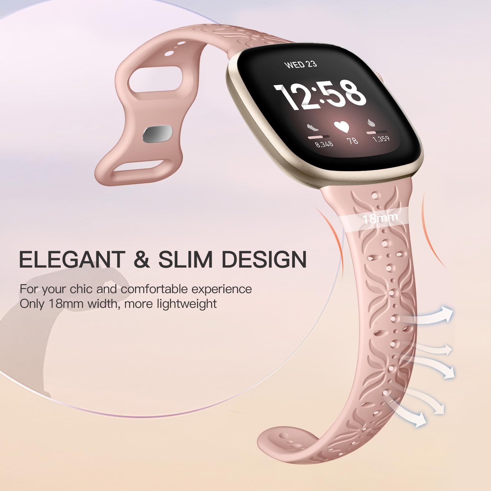 Maledan Bands Compatible For Fitbit Versa 3/Sense 2 Bands Women Men, Narrow Lace Strap Breathable Thin Wrist Band Replacement Fo