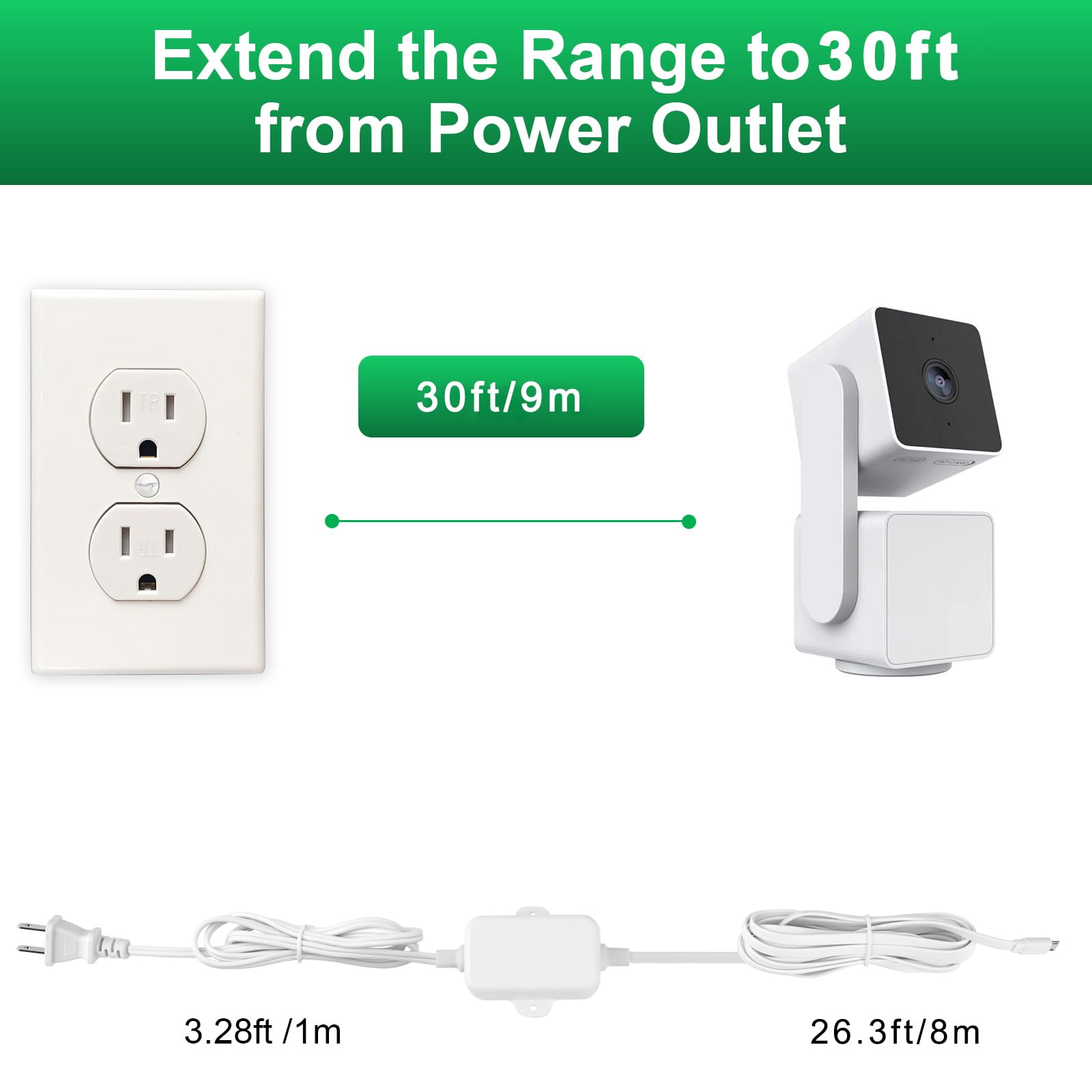 Uyodm 30Ft/9M Charging Cable Power Adapter For Wyze Cam Pan V3, Wyze Cam V4, Wyze Og, Wyze Cam V3 And V3 Pro, No Need Charging H