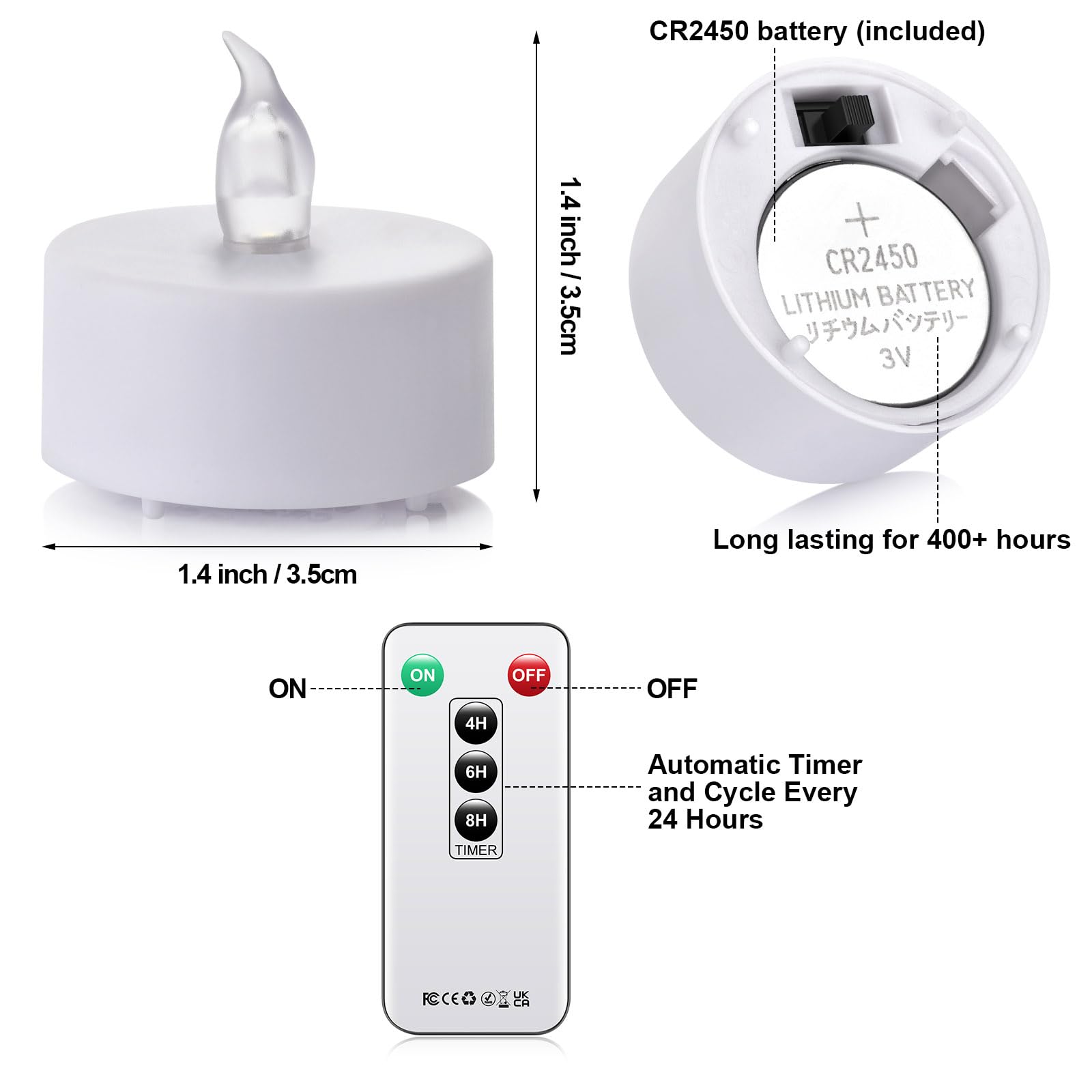 Punpuba Led Tea Light Remote Controlcandles,50Pack Flickering Flameless Led Candle,Long Lasting 400+Hours,Battery Operated With