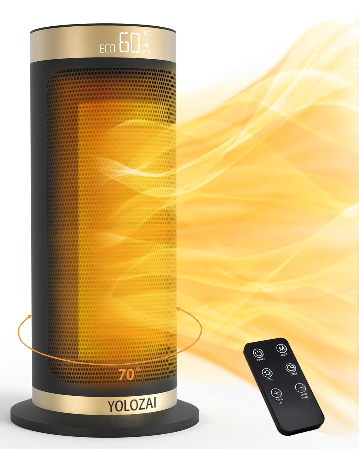 Yolozai Space Heater, 1500W Ptc Electric Heaters With Fan For Indoor Use With Remote, 90 Oscillation 1 12H Timer, Holding Temper