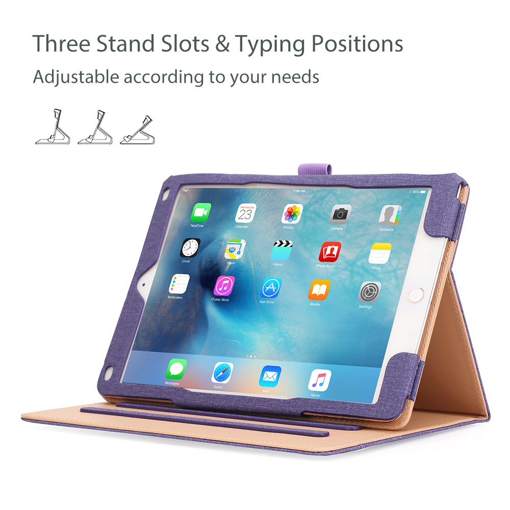 Procase For Ipad 9.7 Inch Ipad 6Th/5Th Generation Case 2018 2017/Ipad Air 2/Air 1 Case, Premium Leather Folio Corner Protection Multi Angle Viewing Stand Cover With Front Pocket Pen Loop  Purple