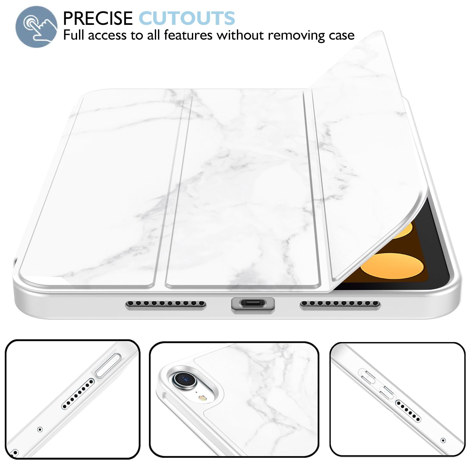 Imieet Ipad Mini 7 Case 2024 (A17 Pro), Ipad Mini 6 Case (8.3 Inch,2021 Model), Ipad Mini 7Th/6Th Generation Case With Pencil Holder, Trifold Stand Smart Case With Soft Tpu Back,Marble White