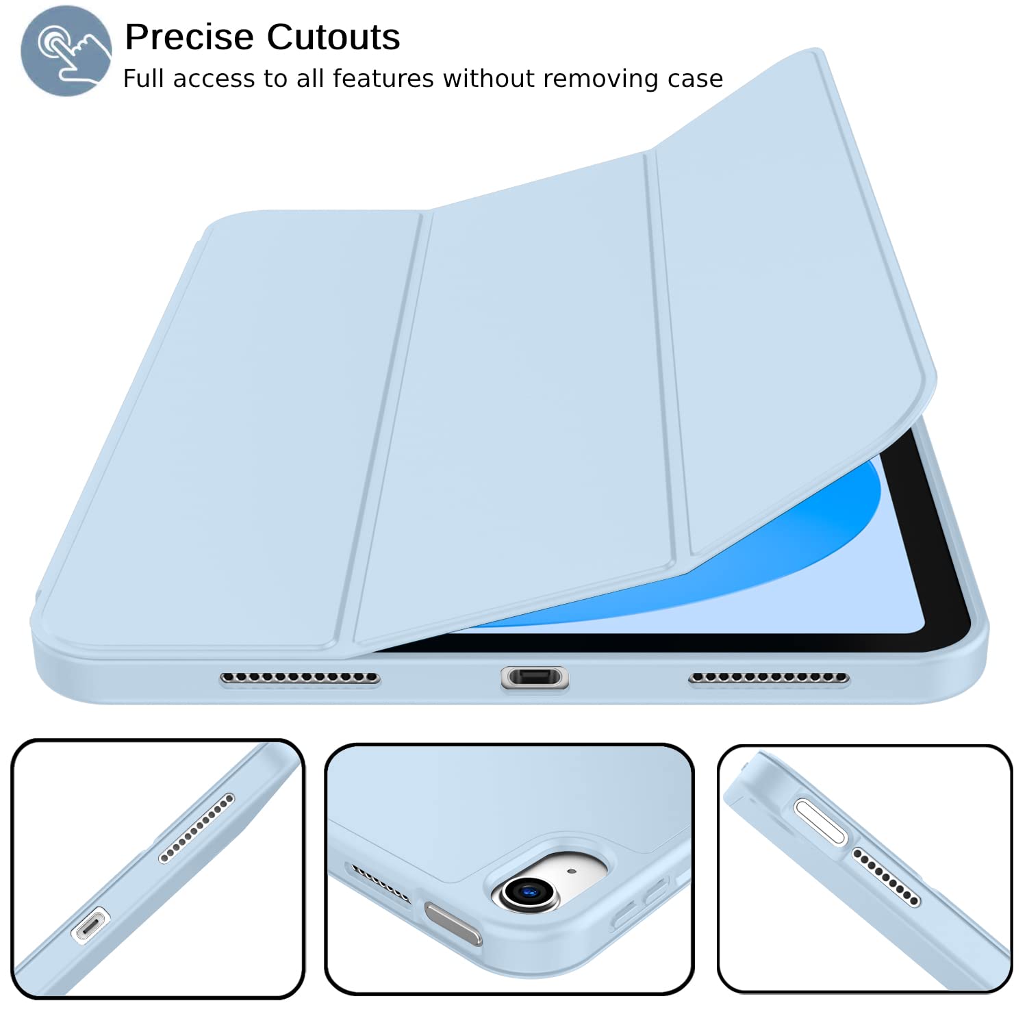 Imieet New Ipad (A16) 11Th Generation Case 11 Inch 2025, Ipad 10Th Generation Case 2022 10.9 Inch With Pencil Holder, Trifold Stand Smart Cover With Soft Tpu Back,Auto Wake/Sleep(Sky Blue)