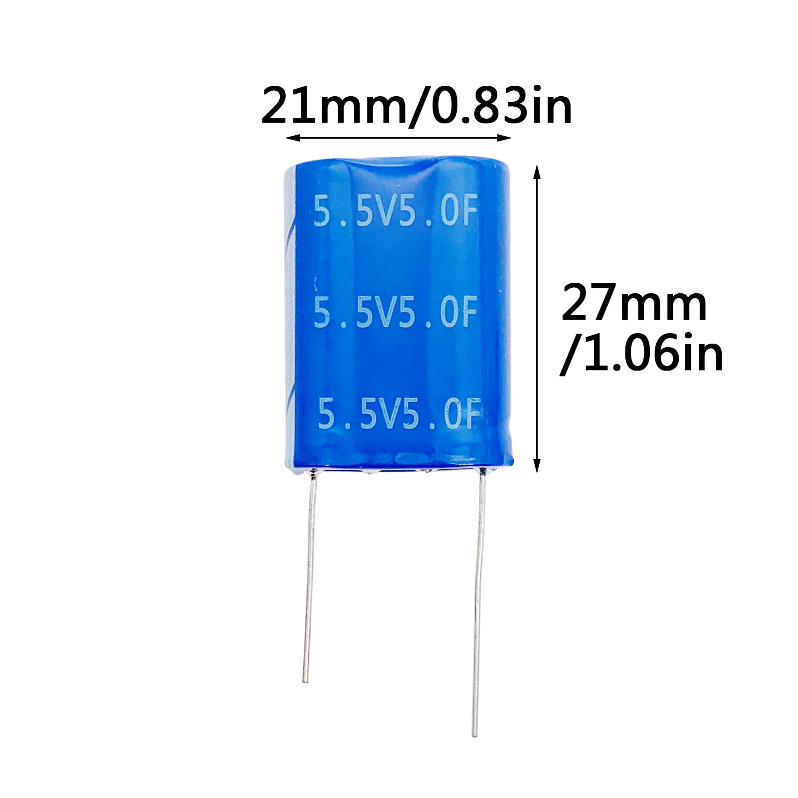 Cermant 2 Pcs 10.5X21X27Mm(0.41X0.83X1.06In) Super Capacitor 5.5V 5F Super Farad Capacitance Winding Type Energy Storage For On