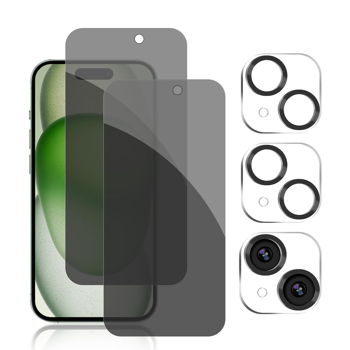 Pehael [2+2 Pack] Iphone 15 Plus Privacy Screen Protector With Camera Lens Protector Full Coverage Anti-Spy Tempered Glass Film 9H Hardness Upgrade Edge Protection Easy Installation Bubble Free