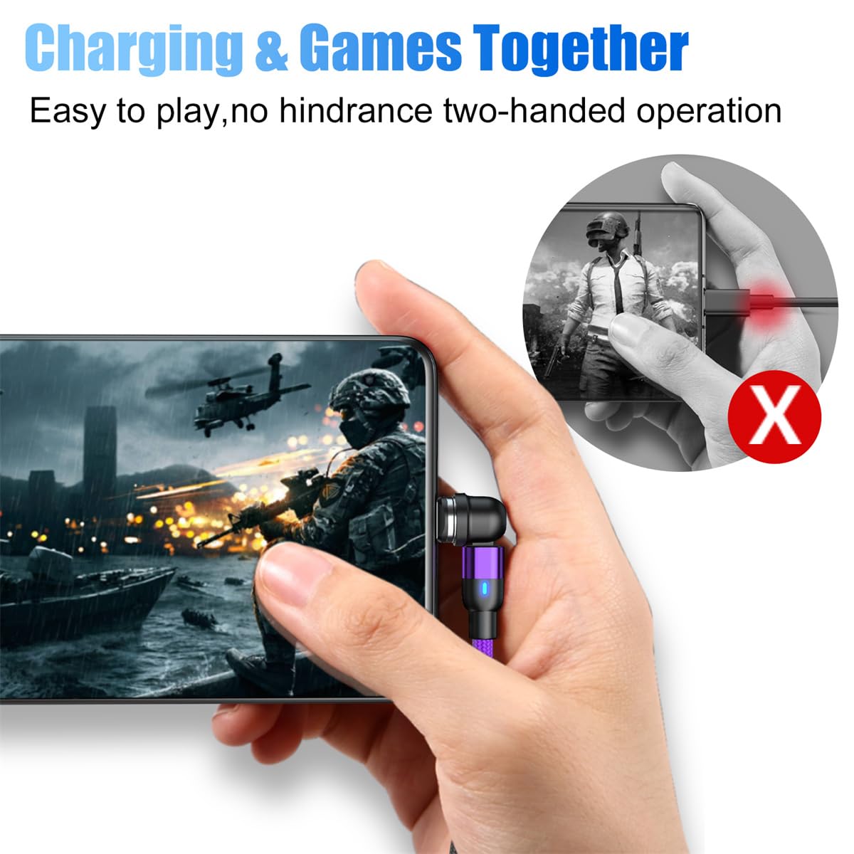 EndlesShine 3 in 1 Magnetic Charging Cable - 540° Rotation, USB C, Micro USB, 3 Pack (3.3/6.6/6.6FT),