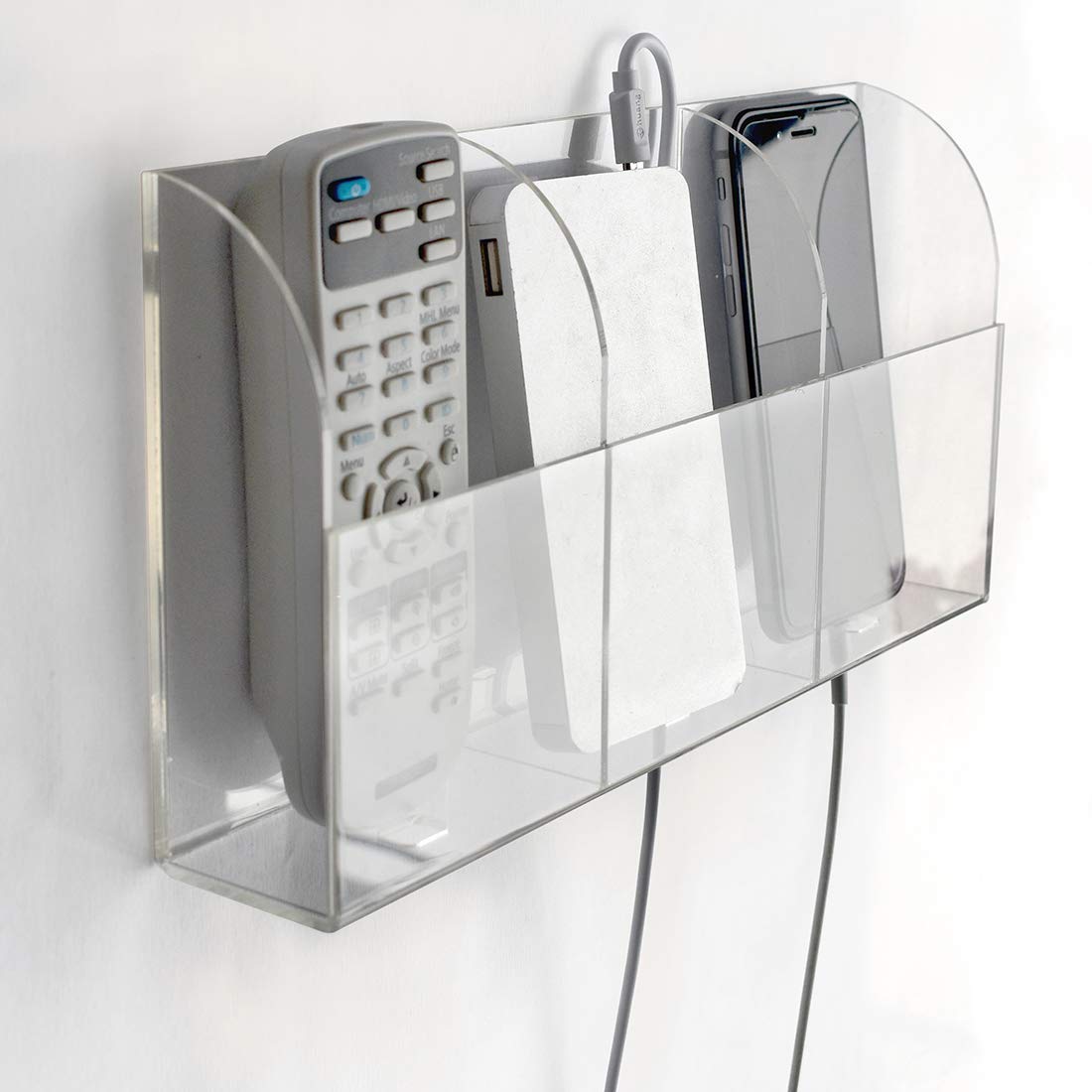 Vancore Clear Wall Mounted Charging Phone Holder Smart Phone Station Tv Remote Control Holder Wall Box (3 Holes)