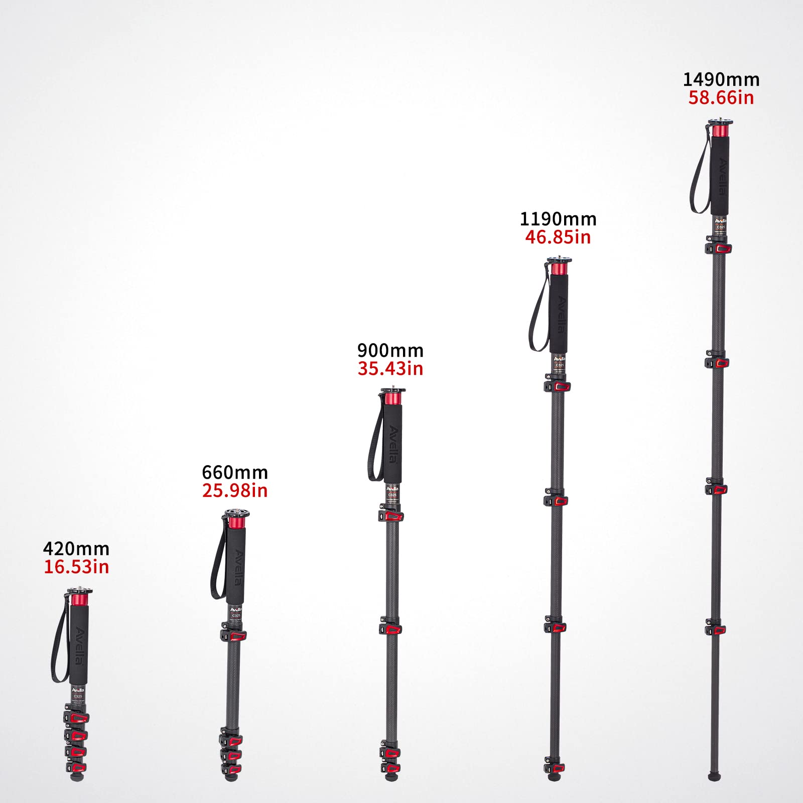 Avella C325 58 Inch Carbon Fiber Camera Monopod Professional Telescopic Monopods For Canon Nikon Sony Olympus Panasonic Dslr Camera Black