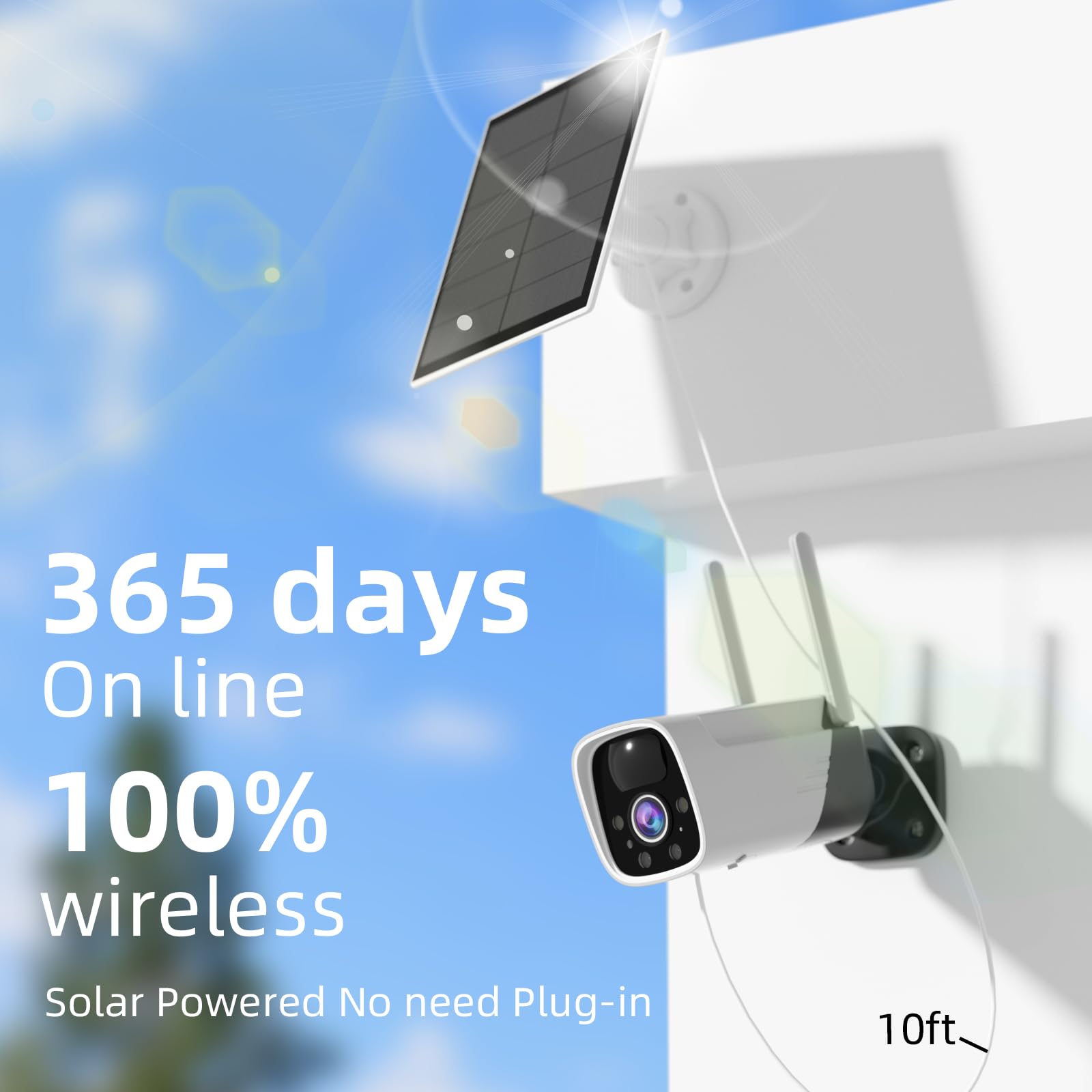 2K Solar Panel For Security Camera Outdoor, Solar Powered Surveillance Camera System With Ip65, Color Night Vision, 2 Way Talk, Spotlight & Siren, Compatible With Alexa, Ai Detection, No Monthly Fee