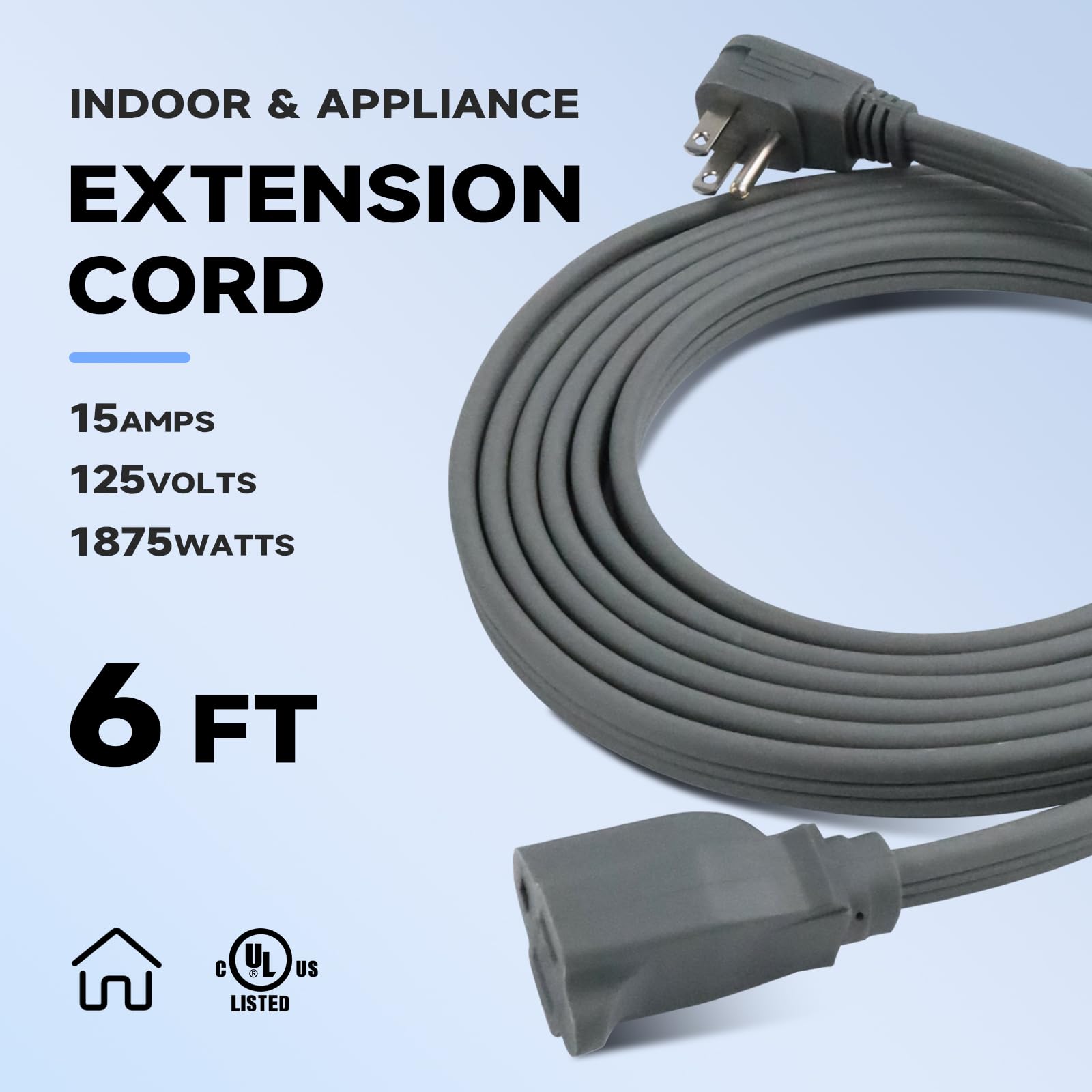 Greatide 6 Ft Heavy Duty Extension Cord Wire, 14 Gauge 3 Prong Spt 3 Extension Cord, 3 Pronged Cord For Air Conditioner Refriger
