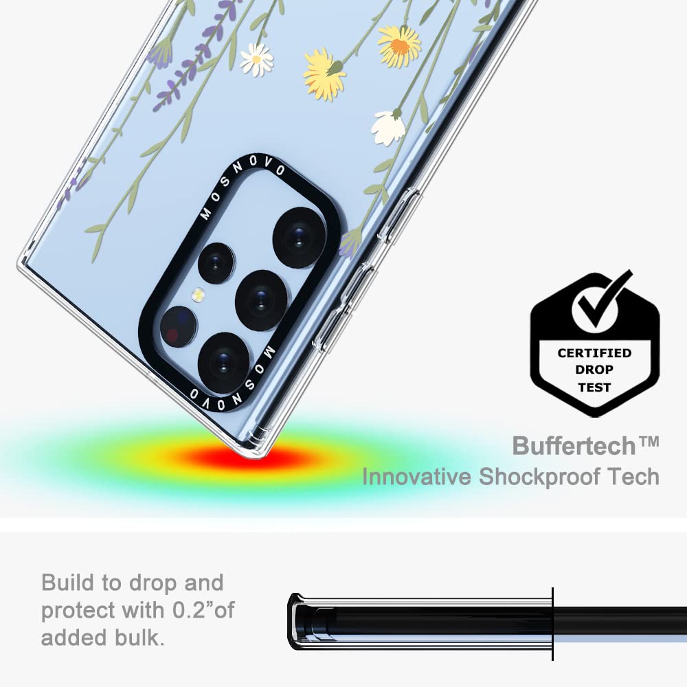 Mosnovo Galaxy S22 Ultra Case, Spring Wild Meadow Floral Flower Garden Women Girls Clear Design Transparent Plastic Hard Back Ca