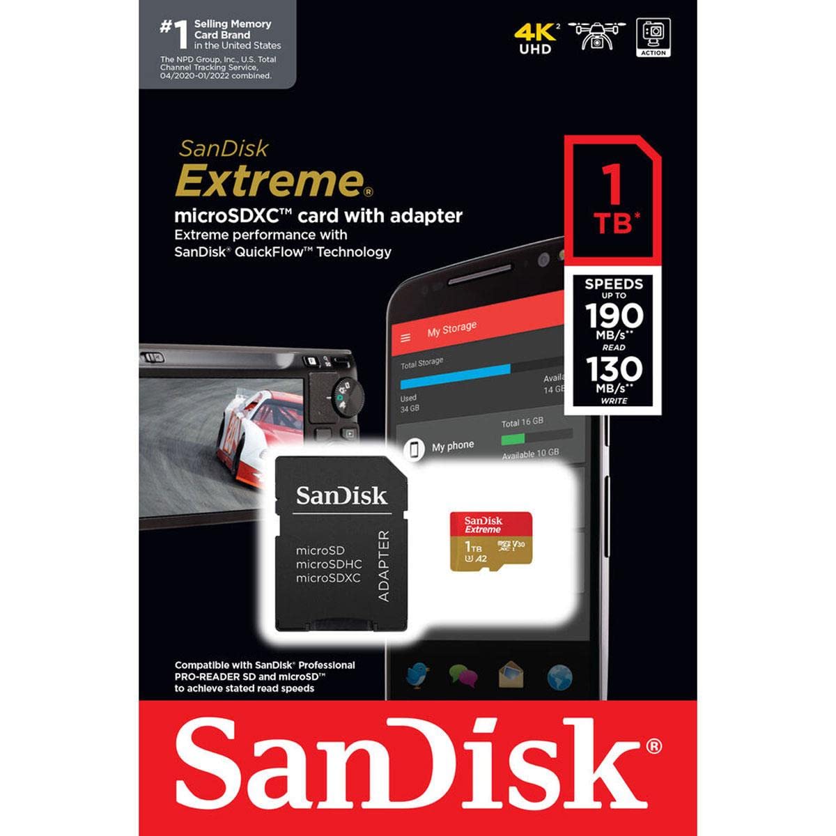 Sandisk Extreme 1Tb Uhs-I U3 Microsdxc Memory Card With Sd Adapter