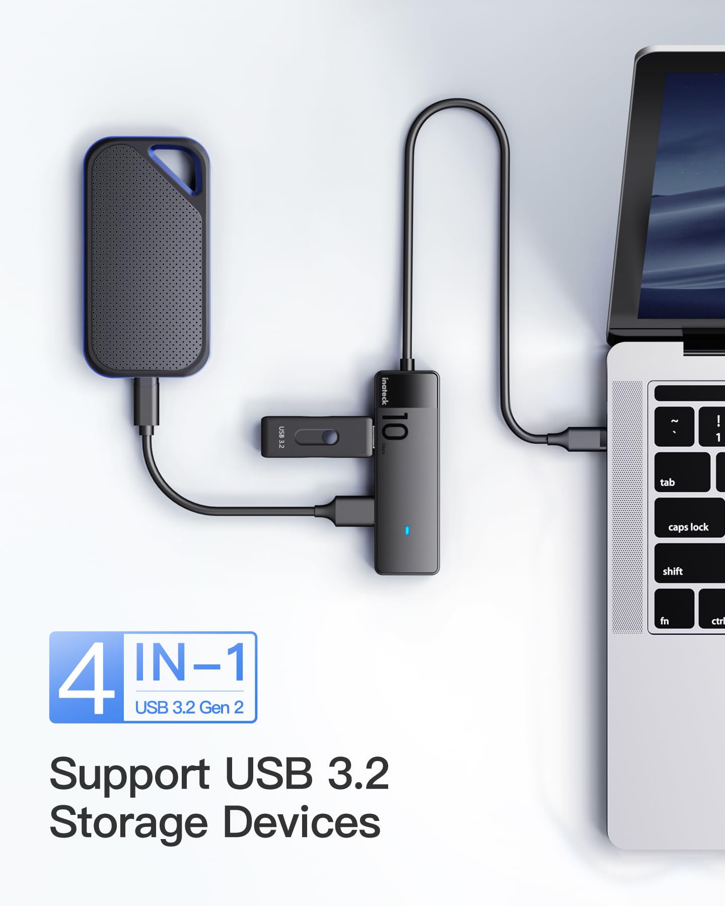 Inateck Usb C Hub, Usb 3.2 Gen 2 Usb C Hub With 4 Usb A Ports, 10Gbps, 1.6 Ft Cable, Compatible With Windows7/8/10/11, Linux, Ma