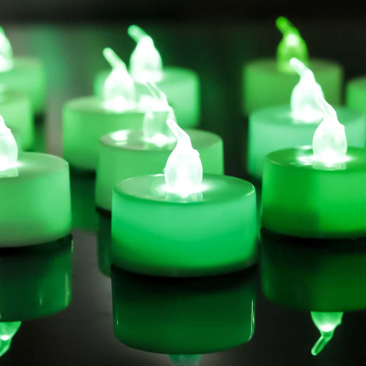 Lanker 24 Pack Led Tea Lights Candles - Flickering Green Flameless Tealight Candle - Long Lasting Battery Operated Fake Candles 