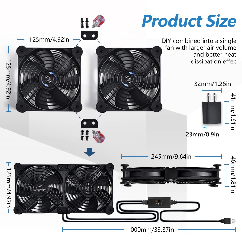 Scccf Usb Dual 120Mm Control Fan, 5V Portable Cooling Fan For Flat Screen Tv Receiver Router Dvr Playstation Xbox Computer Cabin