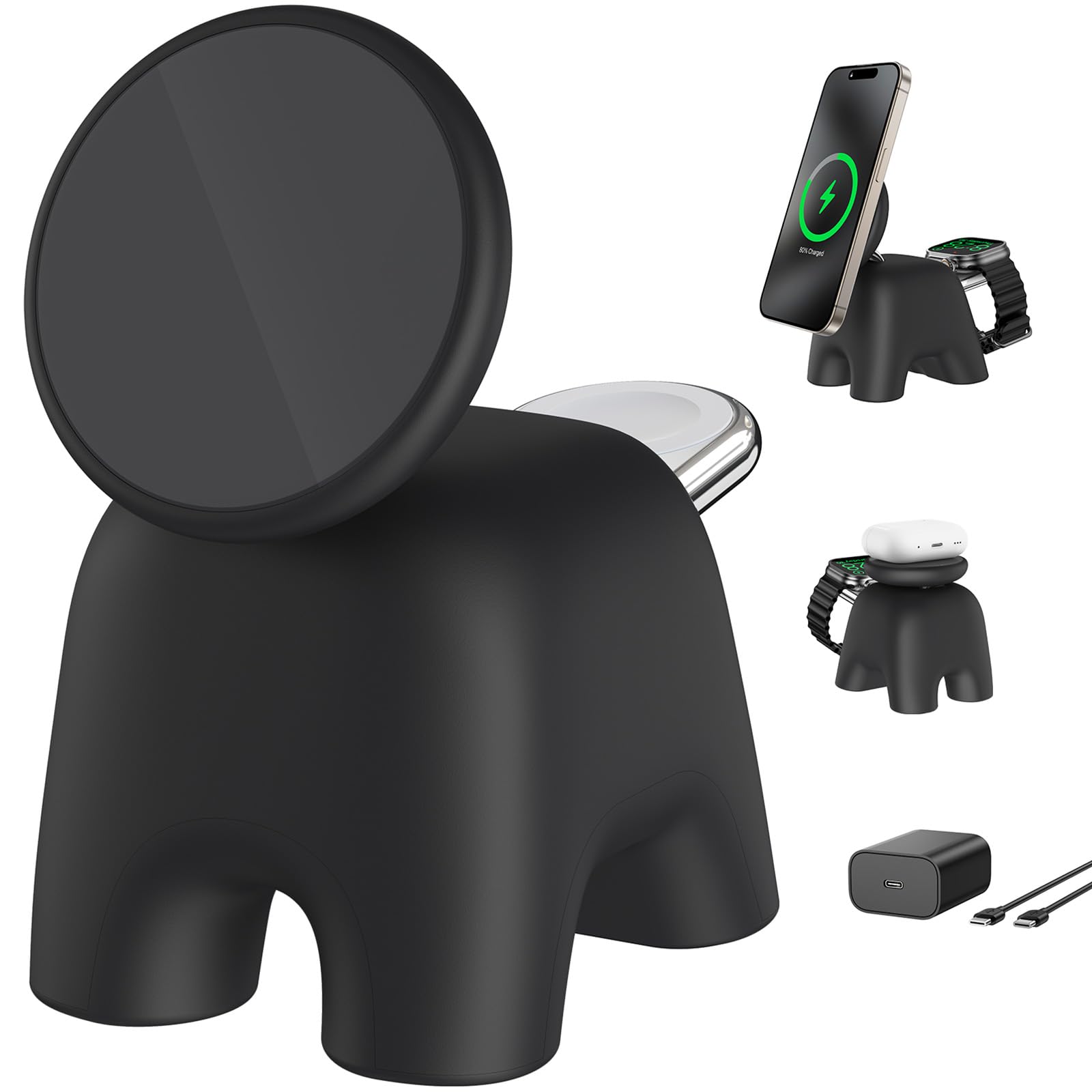 Wireless Charging Station with 15W Fast Mag-Safe Charging for iPhone 16/15/14/13/12 Series, Magnetic Charging Stand 5W for Apple