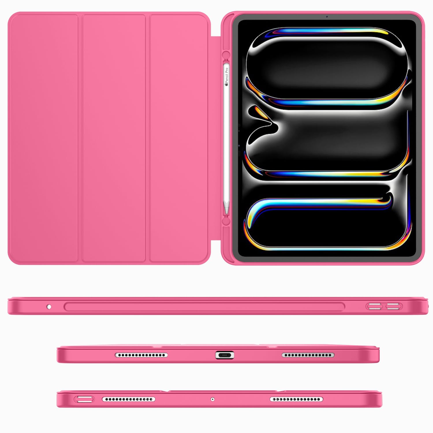 Imieet For Ipad Pro 11 Inch Case M4 2024 (5Th Generation) With Pencil Holder, [Support Pencil Pro And Pencil (Usb C)], Trifold Stand Smart Case With Soft Tpu Back, Auto Wake/Sleep (Watermelon)