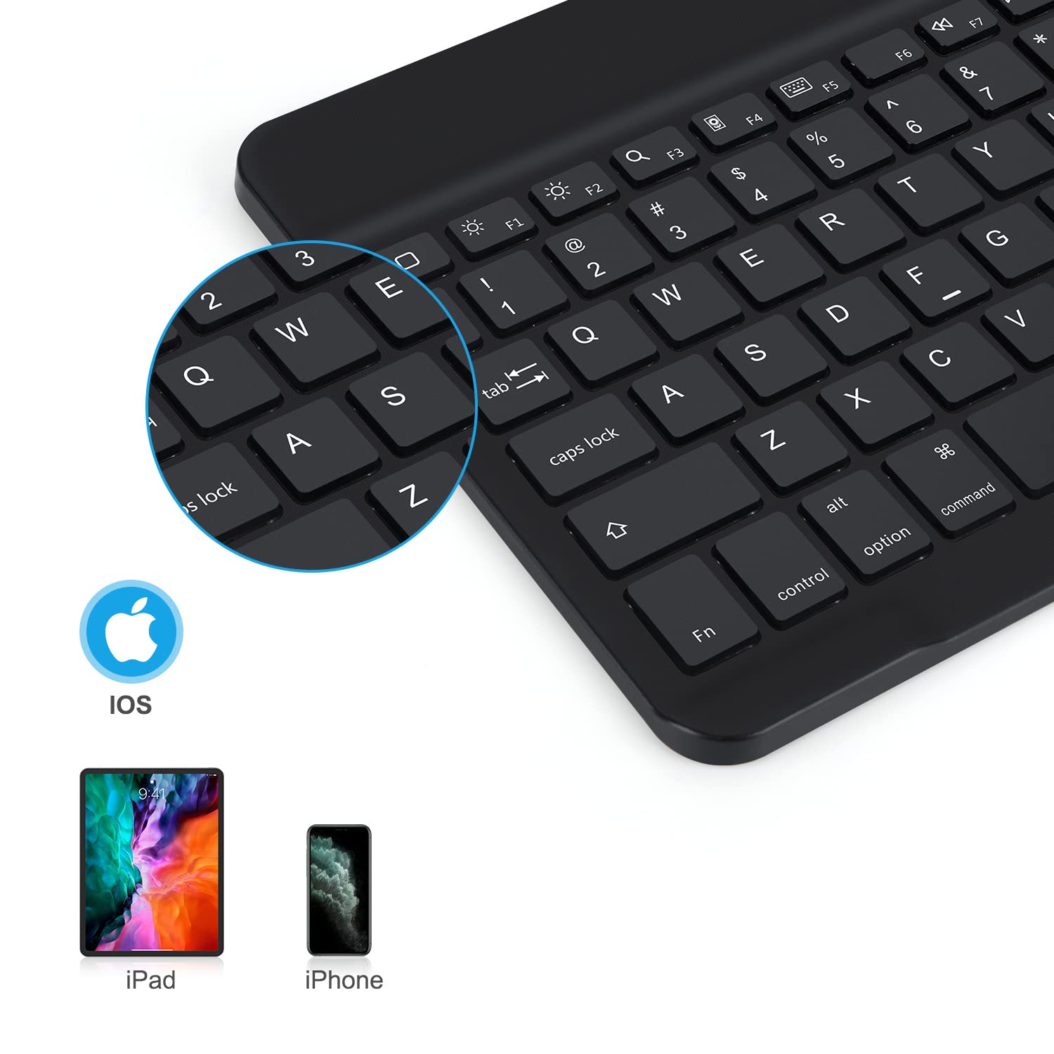 Omoton Bluetooth Keyboard, Wireless Rechargeable Keyboard For Ipad, Ipad Pro, Ipad Mini, Ipad Air With Illuminated Led (Black)