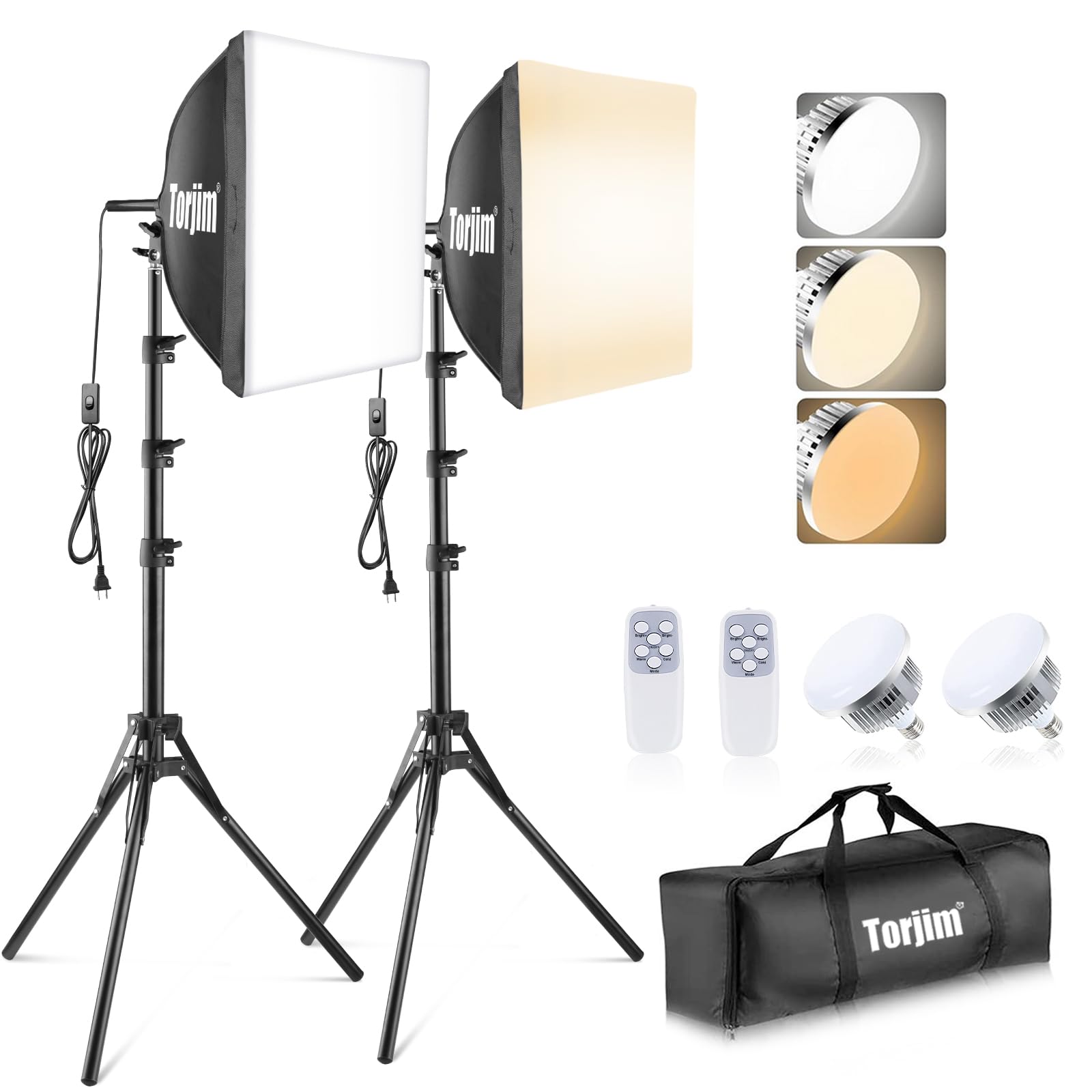 Torjim Softbox Photography Lighting Kit, 16'' X 16'' Professional Softbox Lighting Kit With 85W 3000 7500K Led Bulbs, Studio Lig