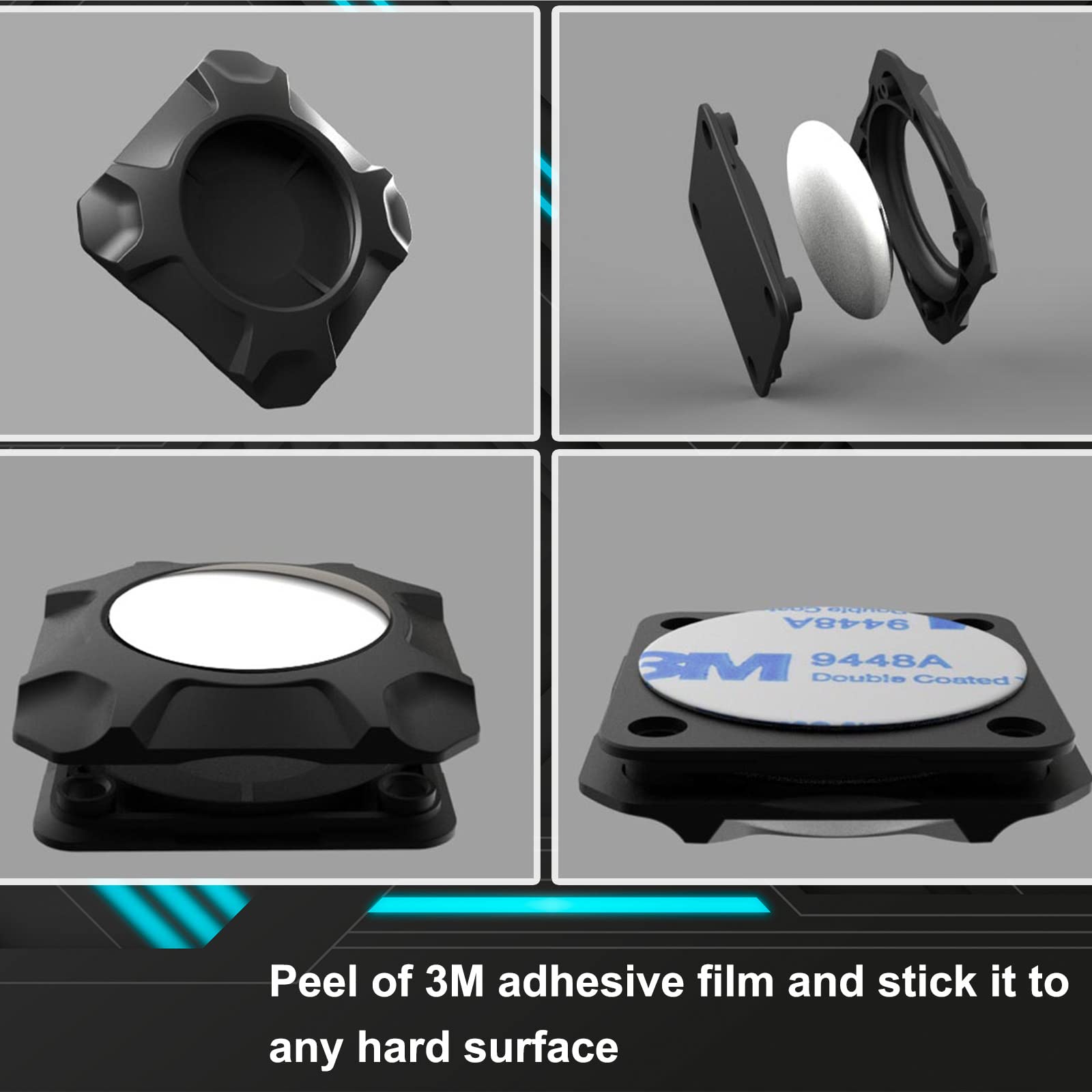 LouisKoo Airtag Holder Stick-On Mount Protective Case ABS Black 1 Pack