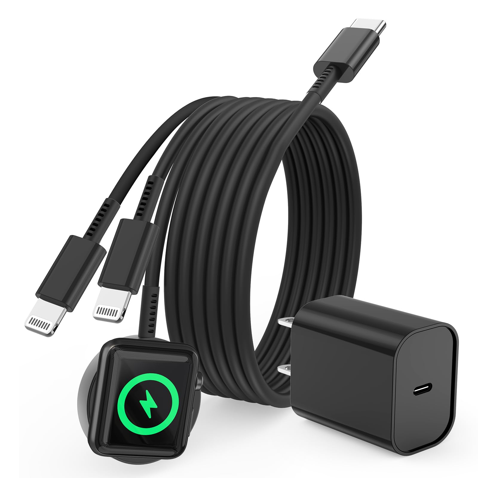 Watch Cable with USB C Charger,3-1 iWatch & Charger Fast Charging,6FT Magnetic Smart iWatch Cable for Watch Series SE/9/8/7/6/5/