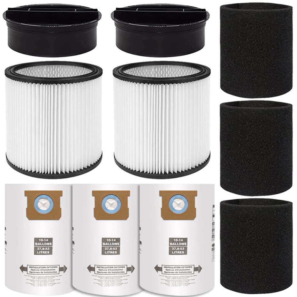 Replacement Filters For Shop Vac Filter 90304 90333 90350 Wet Dry Vac Filter With Lid, 3Pcs 90585 Foam Sleeve Filter And 3 Pcs 1