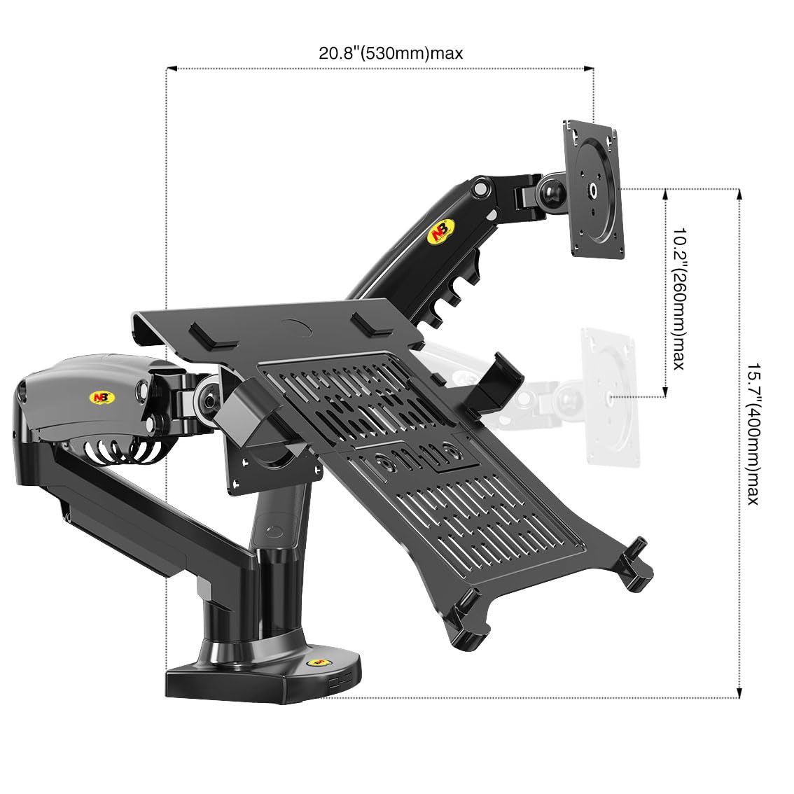 Nb North Bayou Laptop Mount With Adjustable Tray For 10-17   Notebook, Full Motion Arm With Vesa Plate For 17-30   Monitor,Clamp