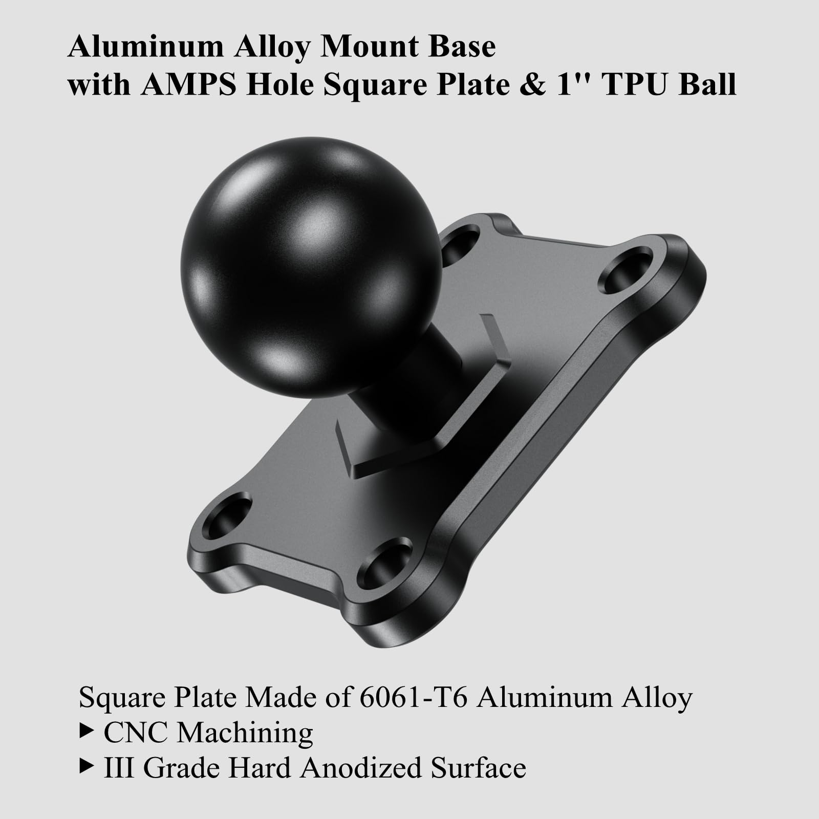 Brcovan 1'' Ball Mount Base With Aluminum Alloy 4 Hole Amps Square Plate Compatible With Ram Mounts B Size 1 Inch Ball Double Socket Arm