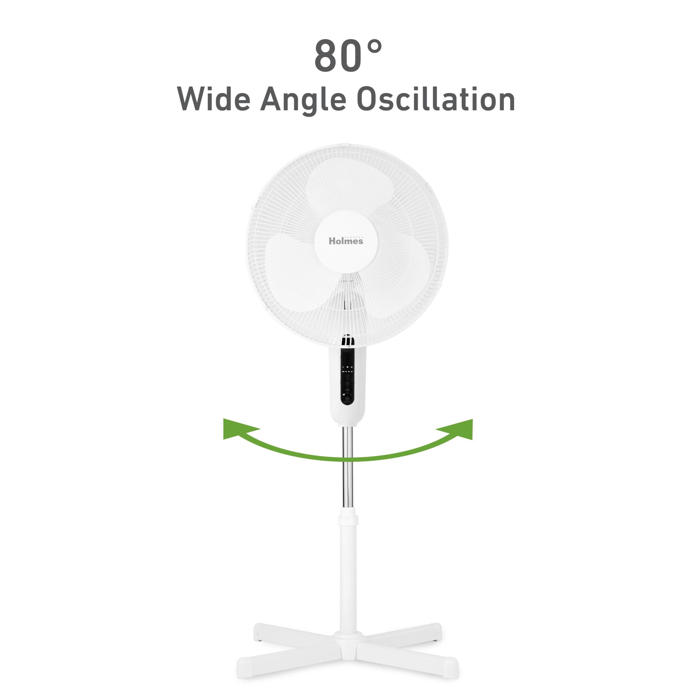 Holmes 16'' Digital Stand Fan, 80 Oscillation, 3 Speeds, 3 Modes, 7.5 Hour Timer, Adjustable Height, 30 Head Tilt, Ideal For Hom
