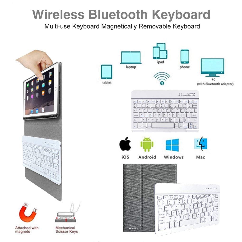 Amzcase For Ipad Pro 9.7 Inch Case With Keyboard For Ipad 6Th Generation(2018),For Ipad 5Th Generation(2017),For Ipad Air 2/1 Ca