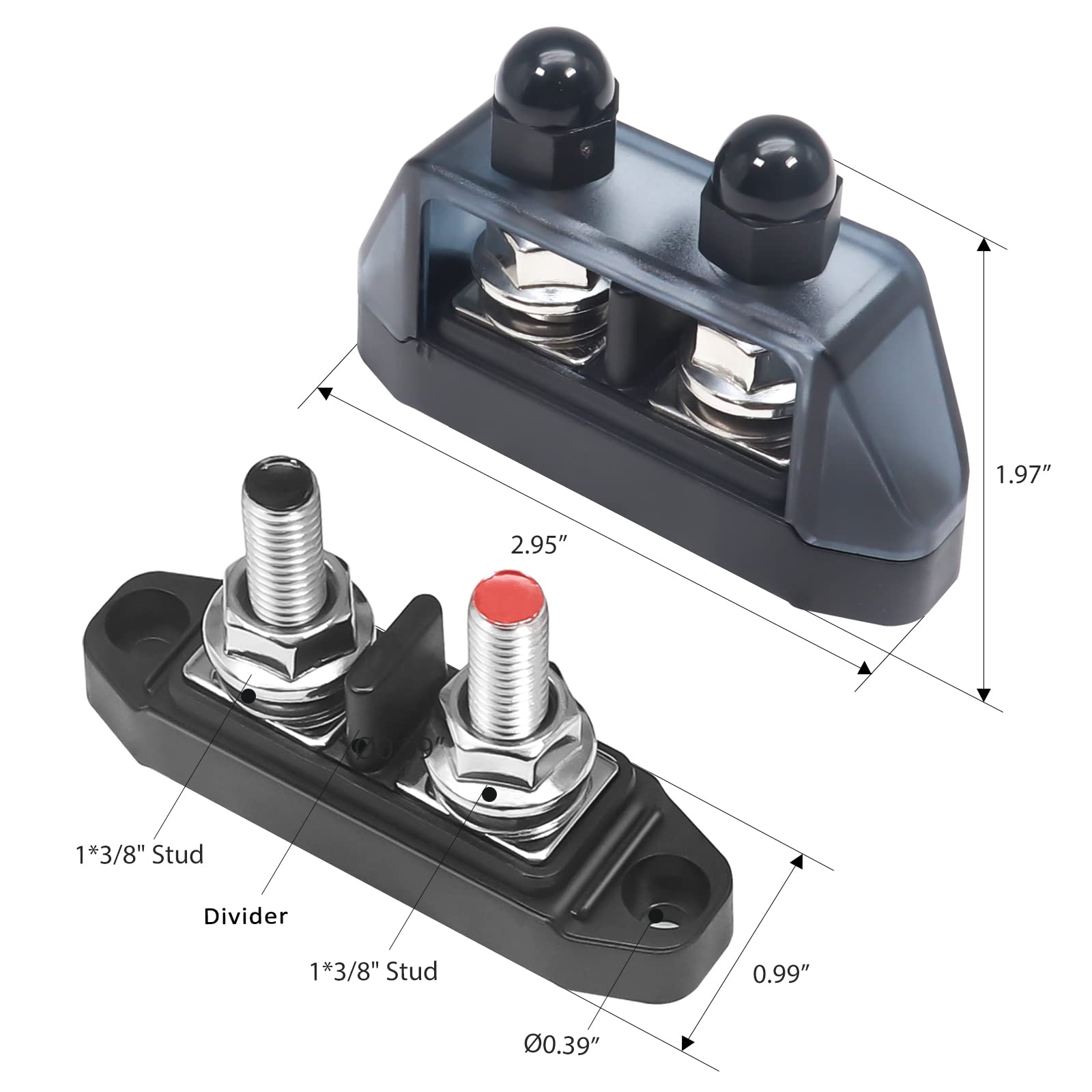 Recoil S2Pg Busbar Dual 5/16    Studs With Divider Positive And Negative 2 In 1 Terminal Power Distribution Block With Ring Term