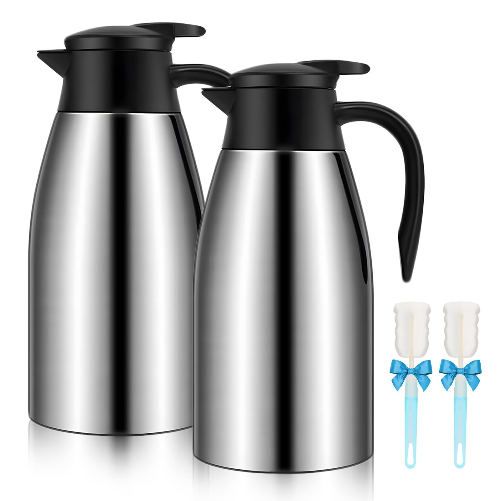 Gearroot 2Pcs 68Oz Coffee Carafe Airpot Insulated Coffee Thermos Urn Stainless Steel Vacuum Thermal Pot Dispenser For Coffee, Ho