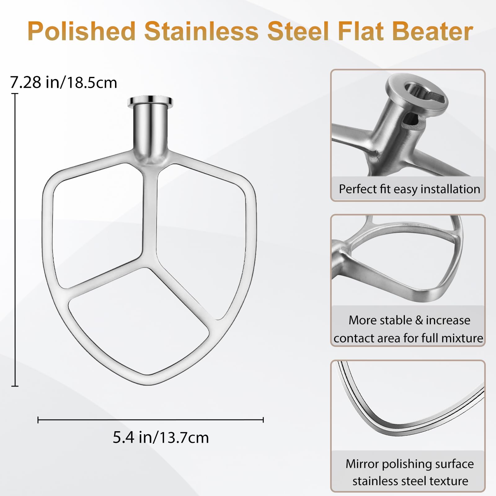Flat Beater For Kitchenaid 5 6 Quart Bowl Lift Stand Mixer, Stainless Steel Paddle Attachments Fits For Kitchenaid Professional