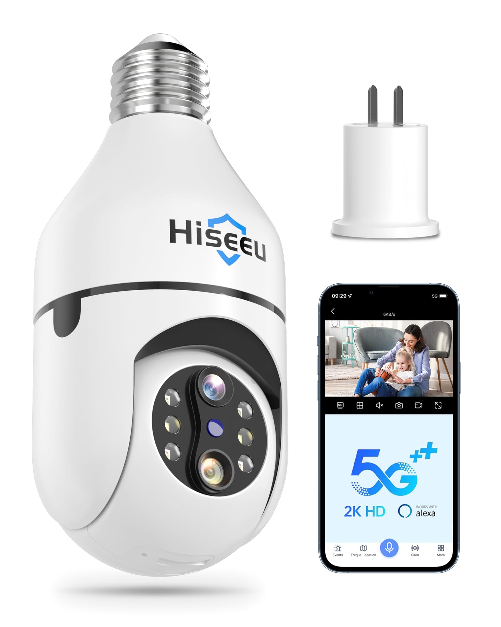 Hiseeu Light Bulb Security Camera Wireless Wifi 5G&2.4Ghz,10X Zoom Ptz Light Socket Security Camera For Home, 2 Way Audio, Auto