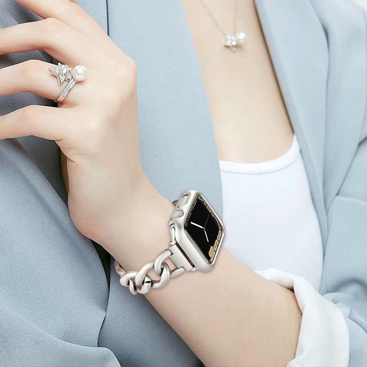 Dilando Starlight Chain Band Compatible With Apple Watch 44Mm 45Mm 42Mm Women Series 7, Stainless Steel Bracelet Bands With Prot