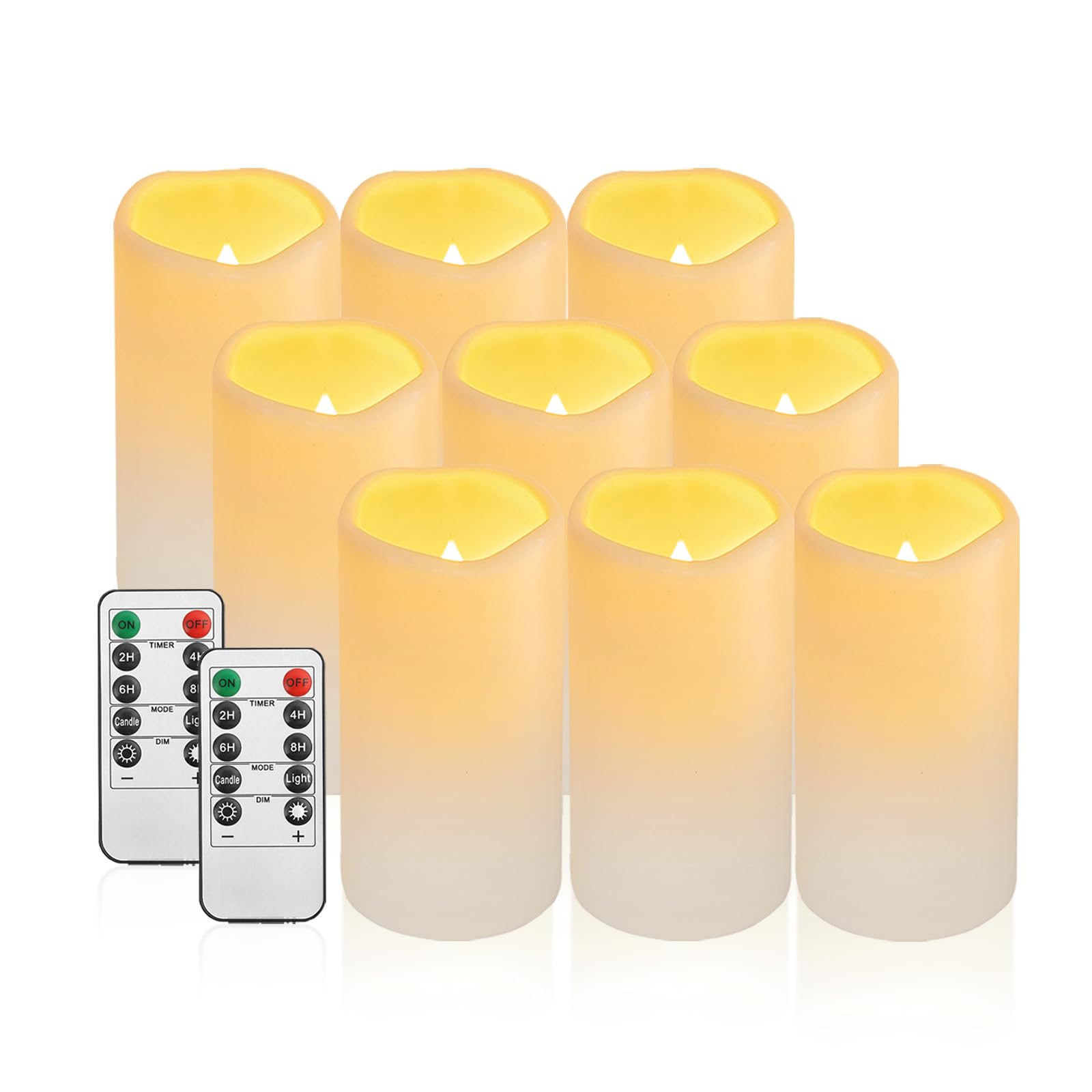 Biyanuo 9Pack Outdoor Plastic Flameless Candles With Remote Control And Timer, Led Flickering Battery Operated Electric Pillar C
