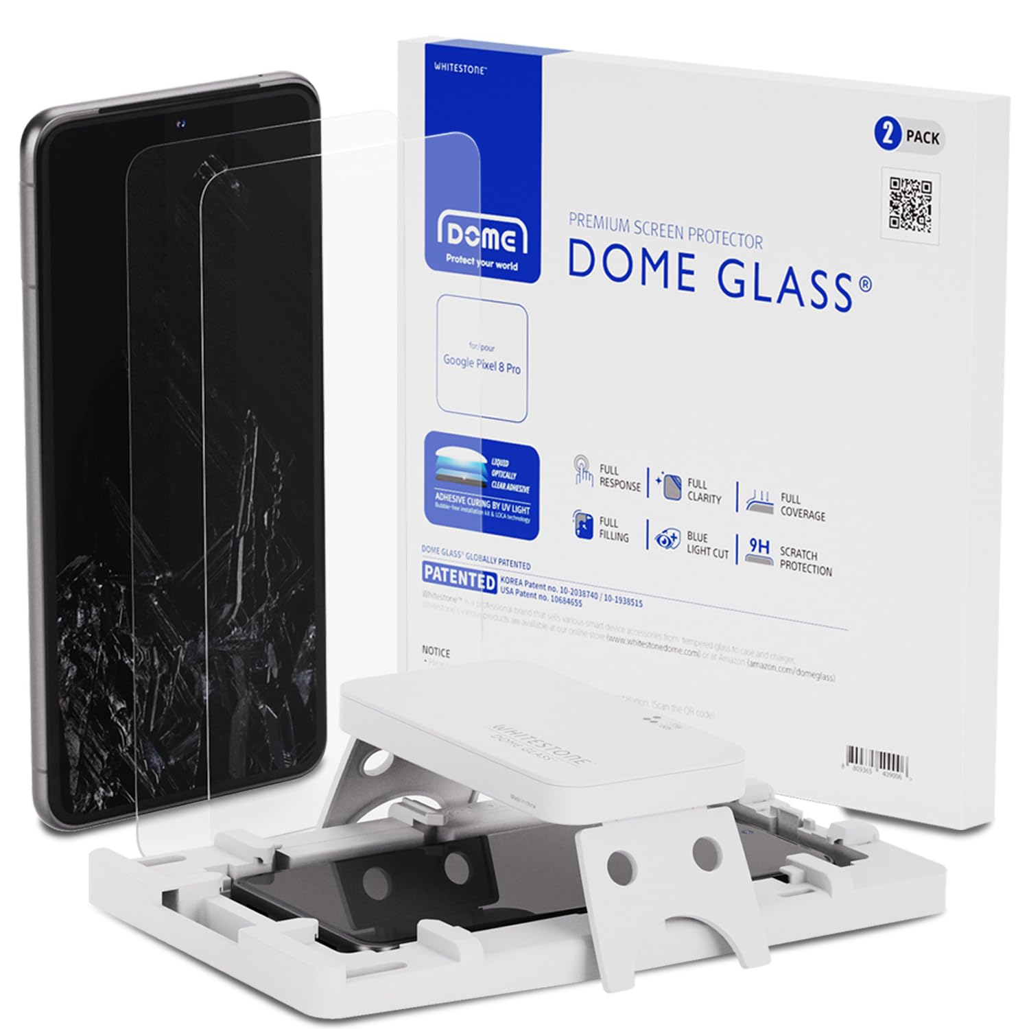 Whitestone Dome Glass Screen Protector For Google Pixel 8 Pro (2023), Full Tempered Glass Shield With Liquid Dispersion Tech [Ea