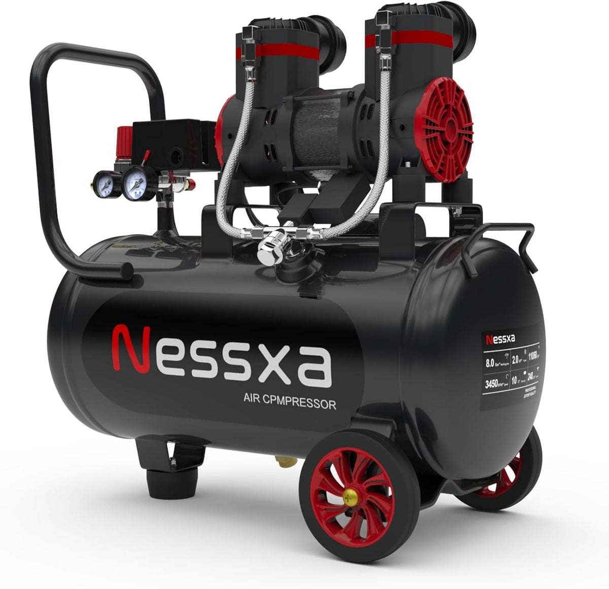 10 Gallon Ultra Quiet Air Compressor With Two Quick Couplers, 2Hp 8.76 Cfm@ 115Psi Oil Free Air Compressor Tank, 110V/60Hz, 70Db