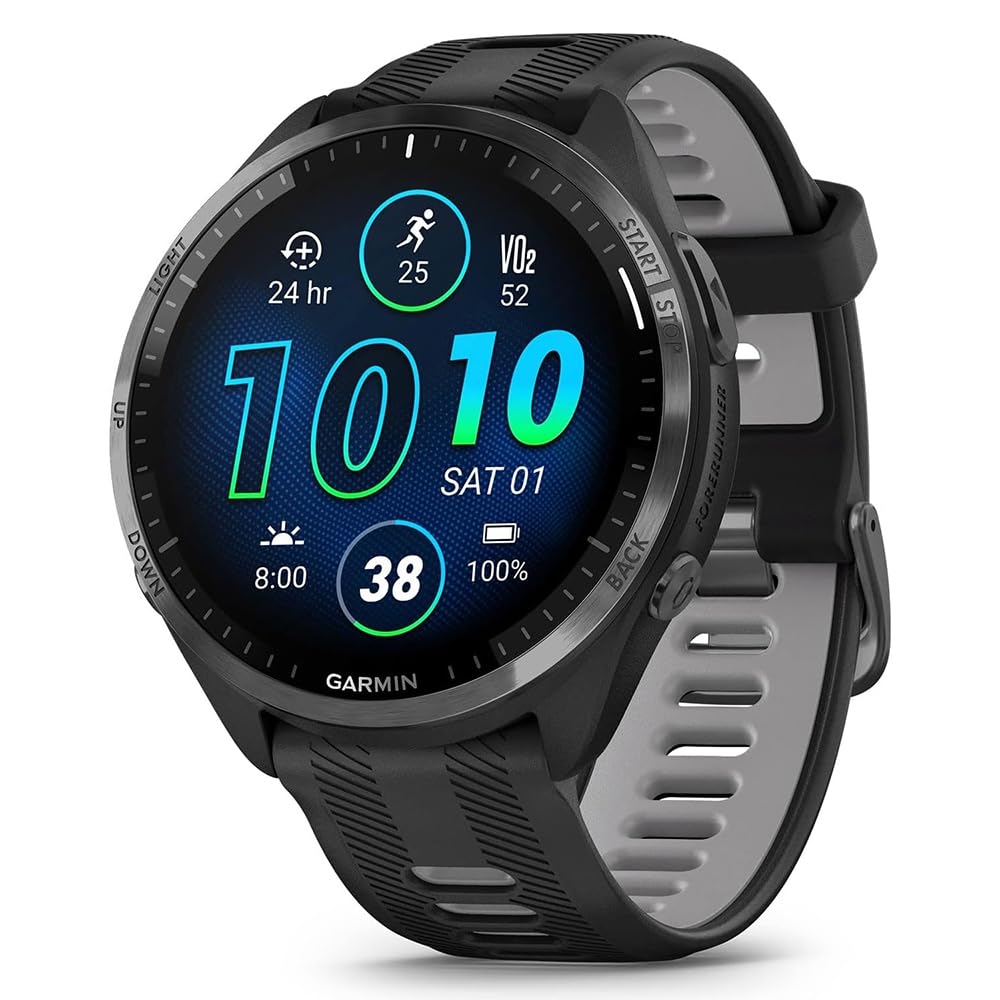 Garmin 010-02809-00 Forerunner 965 Running Smartwatch Black And Powder Gray Bundle With 2 Yr Cps Enhanced Protection Pack