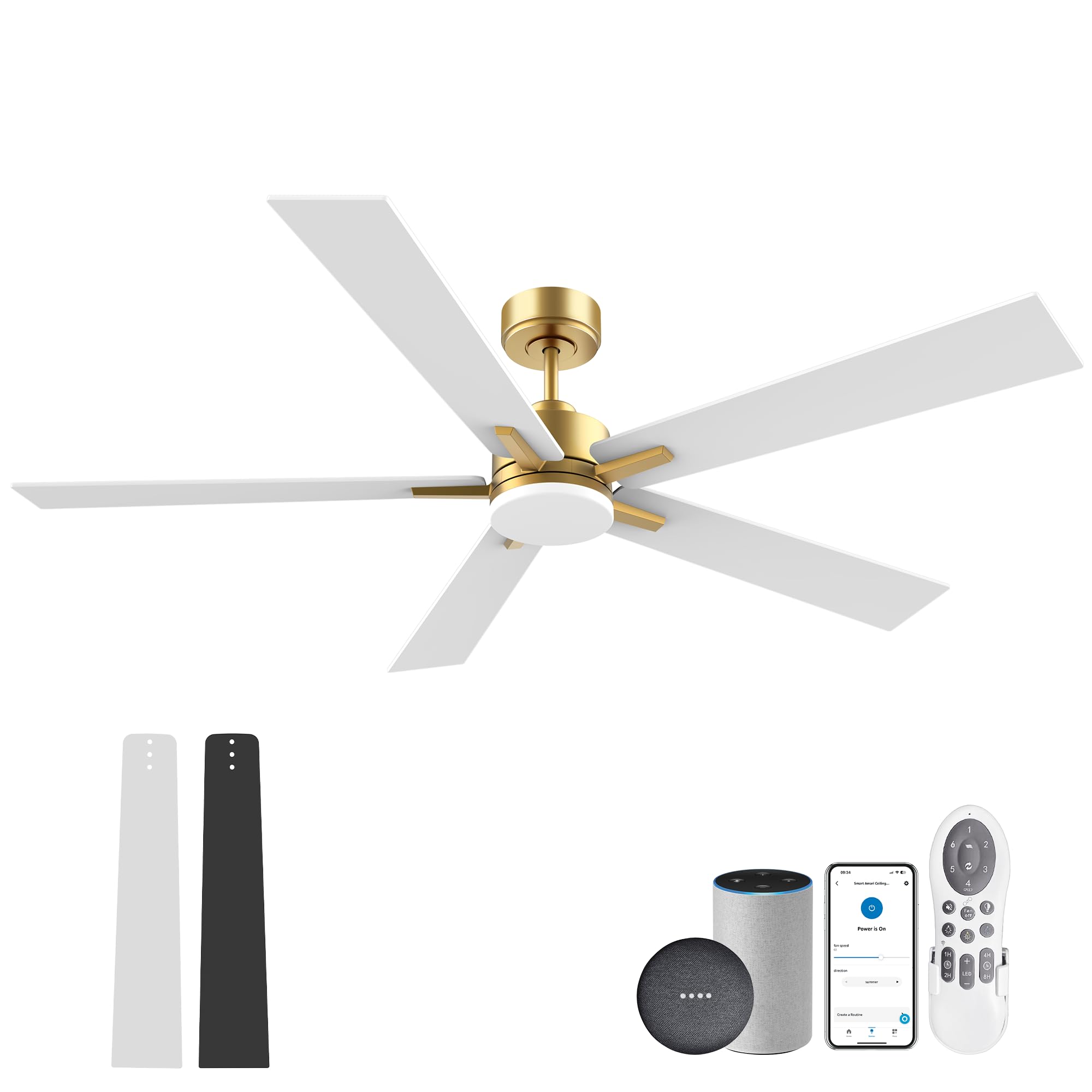 60 Inch Smart Ceiling Fan With Lights Remote,Control Via Voice Alexa Google App Wifi,Silent Dc Motor,Dimmable,Outdoor Indoor Mod