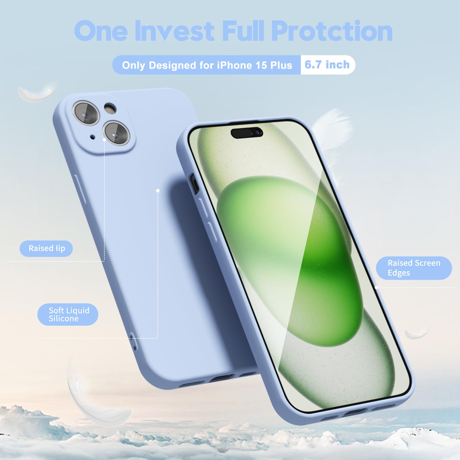 Oakxco For Iphone 15 Plus Phone Case Phone Case Liquid Silicone, Thin Slim Soft Rubber Gel Tpu Plain Simple Cover For Women Girl