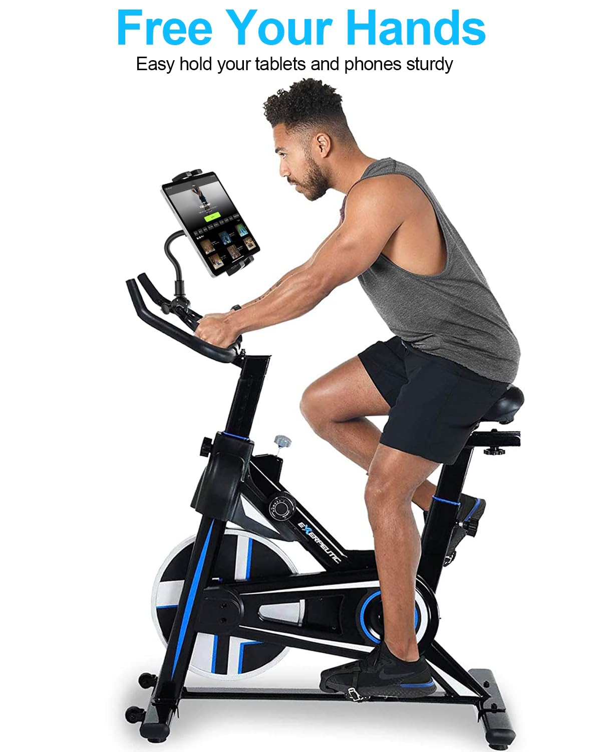 Woleyi Gooseneck Spin Bike Tablet Mount, Elliptical Treadmill Tablet Holder, Indoor Peloton Stationary Exercise Bicycle Tablet C