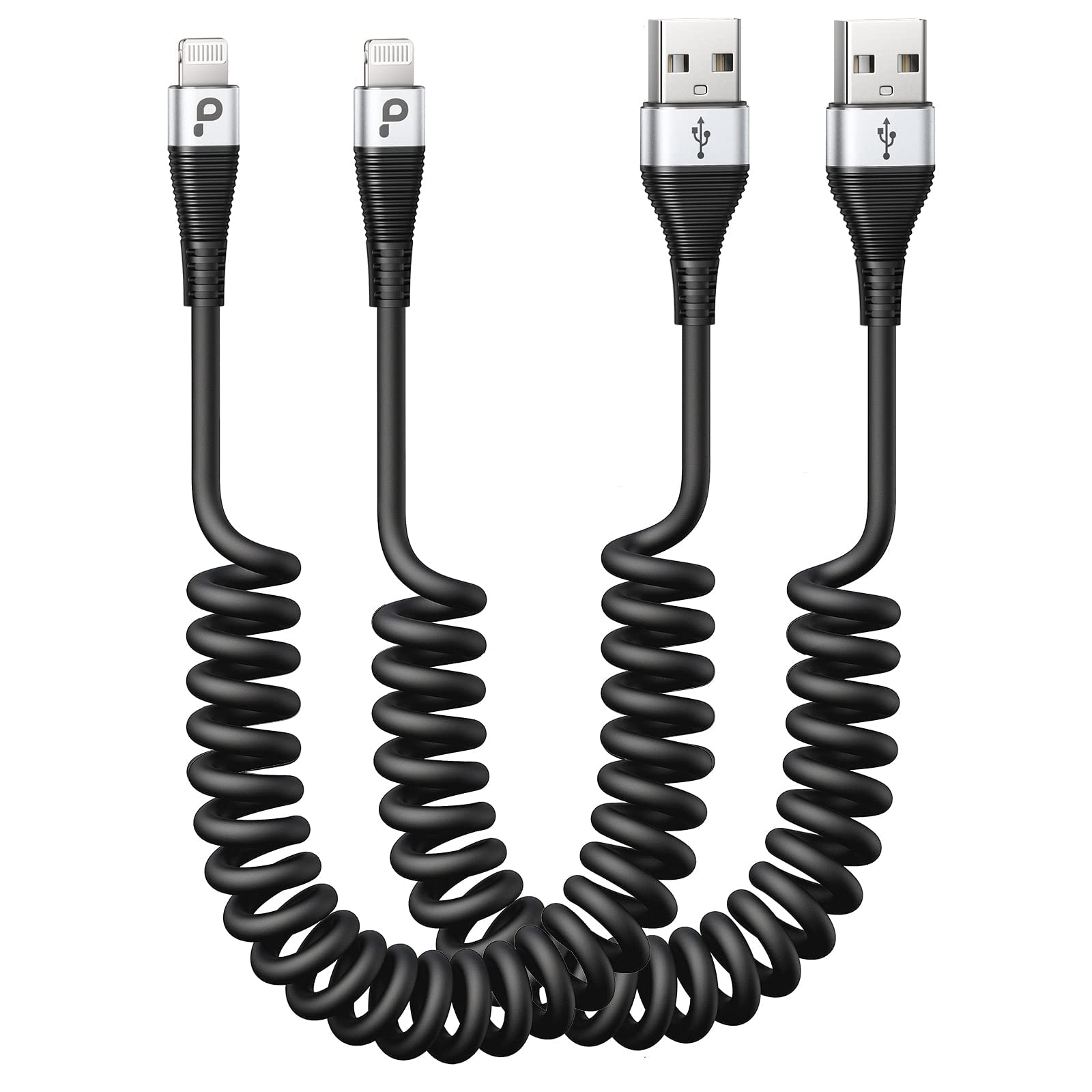 Coiled Iphone Charger Cable For Car, Lightning Cable 2 Pack 5Ft, [Apple Mfi Certified] Short Iphone Charger Cord Compatible With