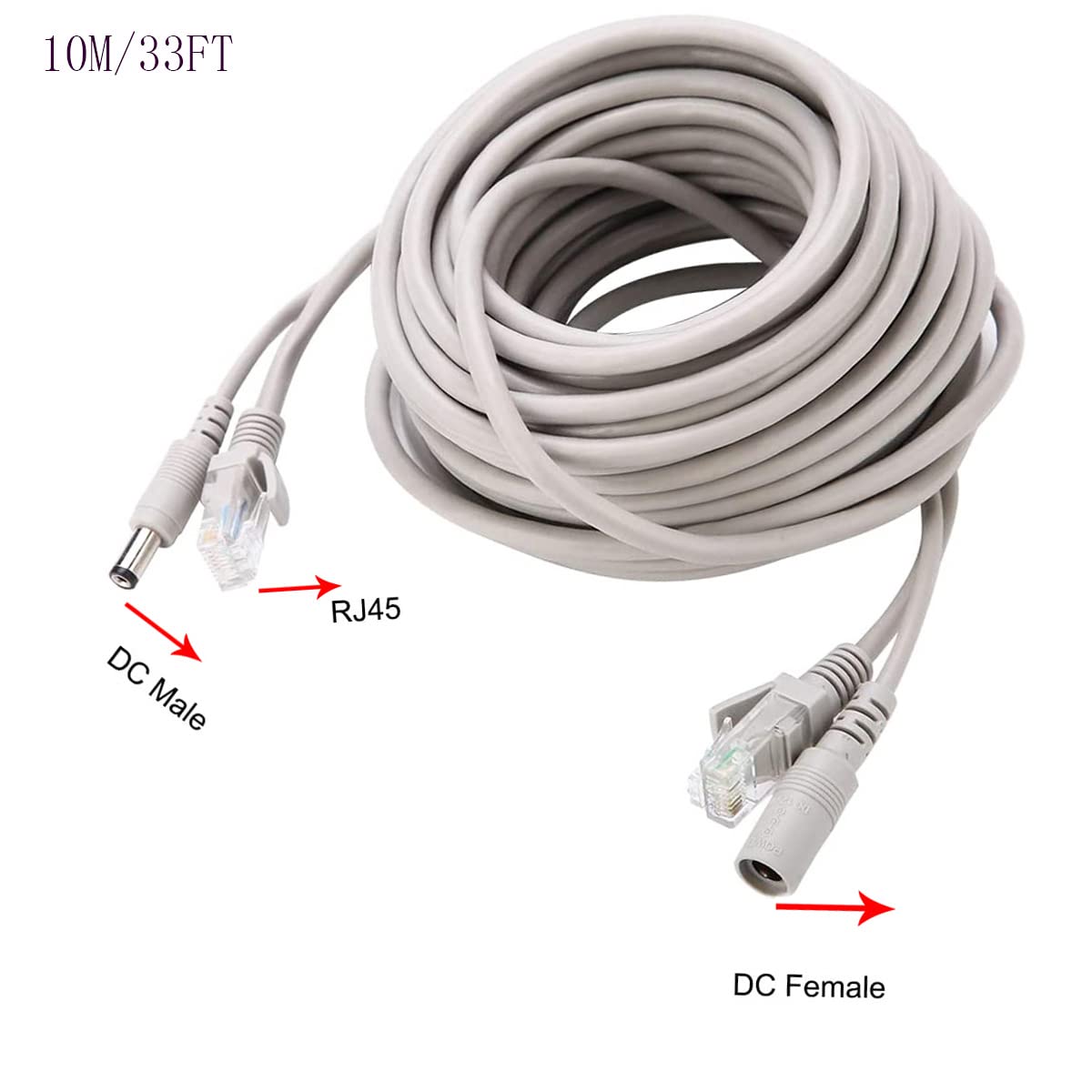 Priaolker 10M/33Ft Ethernet Cctv Cable, Cat 5 Rj45 + 2.1X5.5Mm Dc Power Cord, For Cctv Security Camera Surveillance System Ip Ca