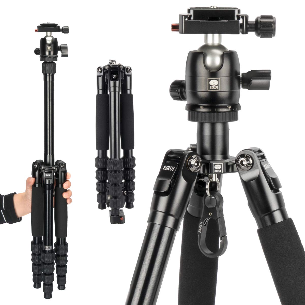 Sirui Traveler 5Ax 52'Aluminum Camera Tripod, 360� Panorama B 00K Ball Head And Arca Swiss Quick Release Plate, Folded Height 12.4', Load Up To 6Kg/13.2Lbs