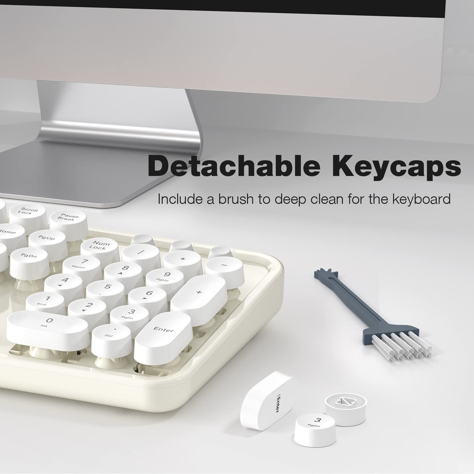 MOFII Wireless Keyboard and Mouse Combo 2.4G Full Size Round Key Milk White