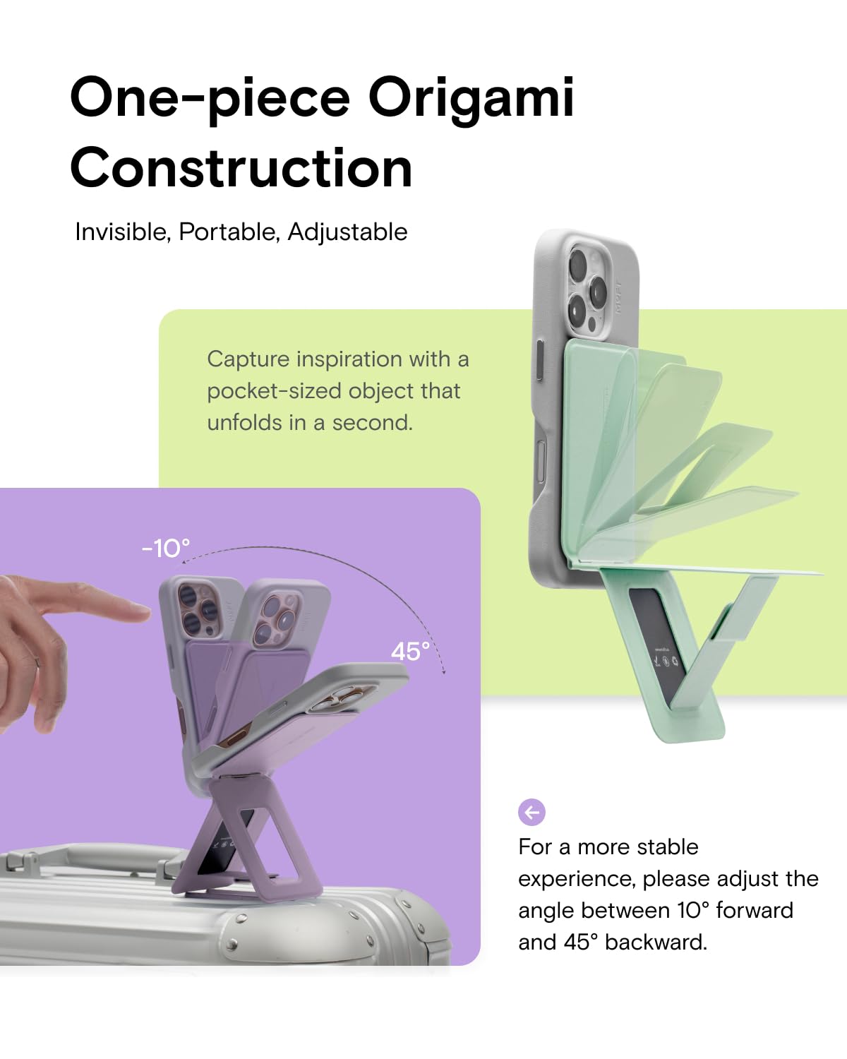 Moft Phone Tripod Stand Selfie Stick For Iphone, Multi-Angles Iphone Stand, Lightweight & Portable Phone Holder, Strong Magnets,