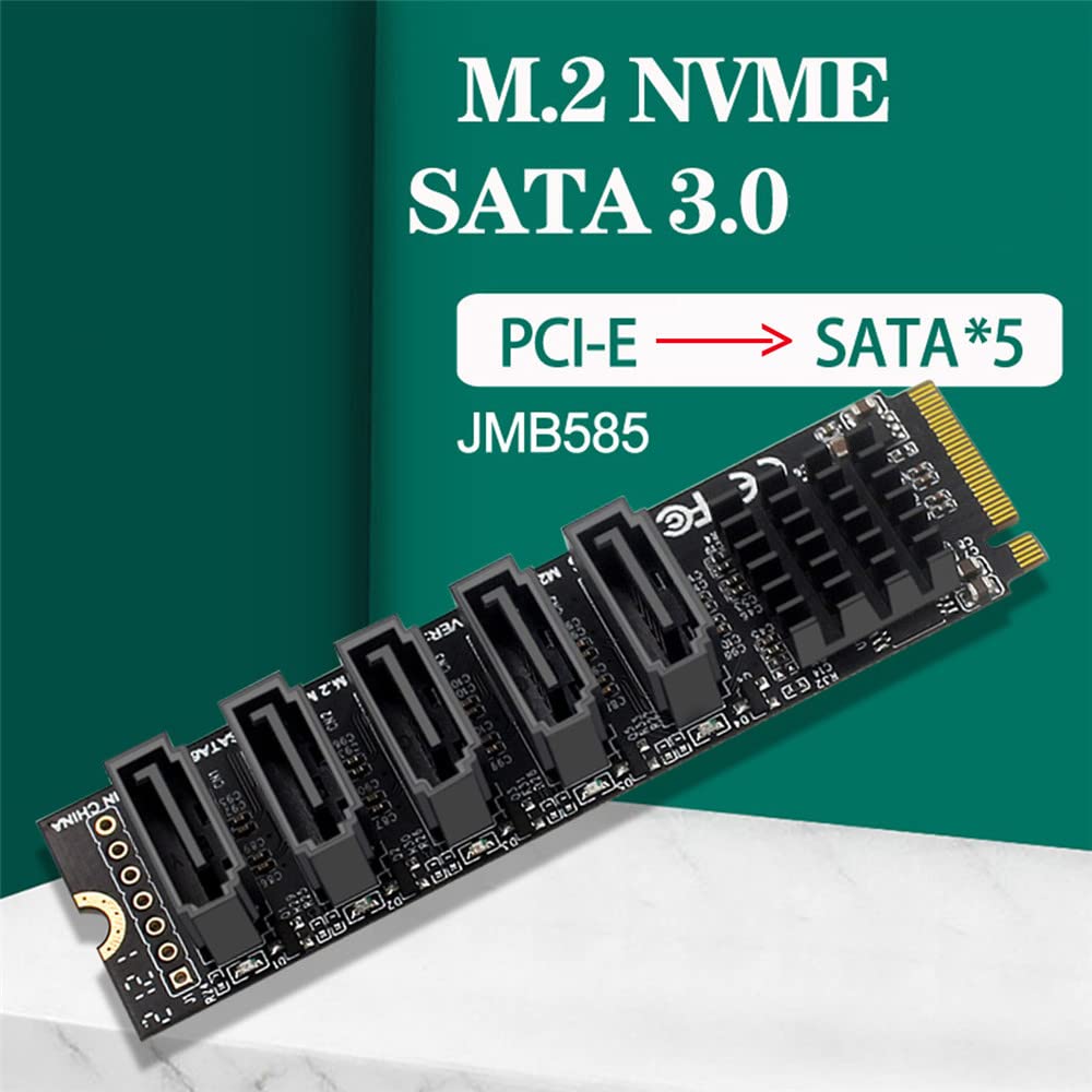 Xiwai Ngff Nvme M Key Pci Express To Sata 3.0 6Gbps 5 Ports Adapter Converter Hard Drive Extension Card Jmb585 2280